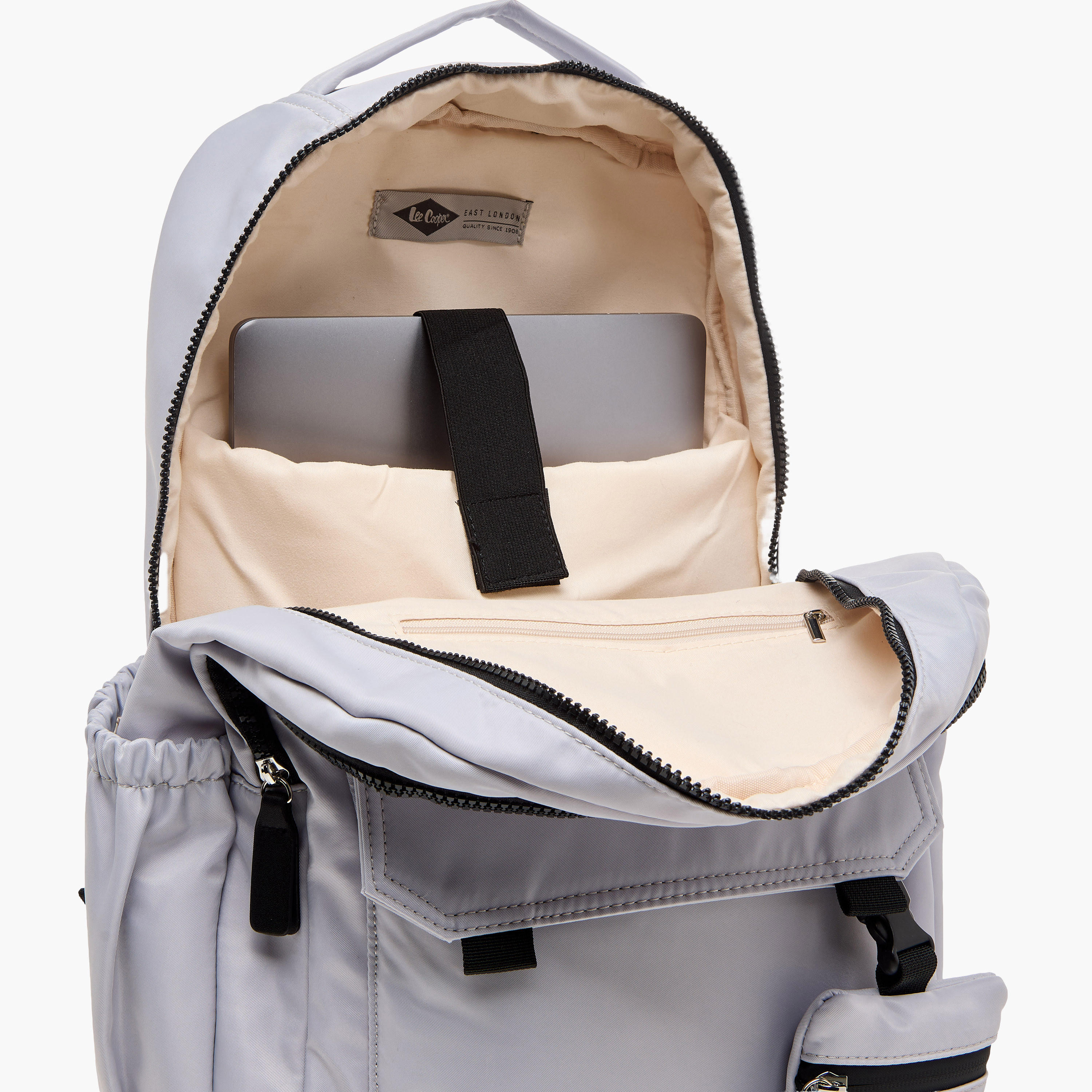 Lee Cooper Logo Print Backpack with Zip Closure and Attached Pouch - 45x14x30 cm-men-bags-image-10
