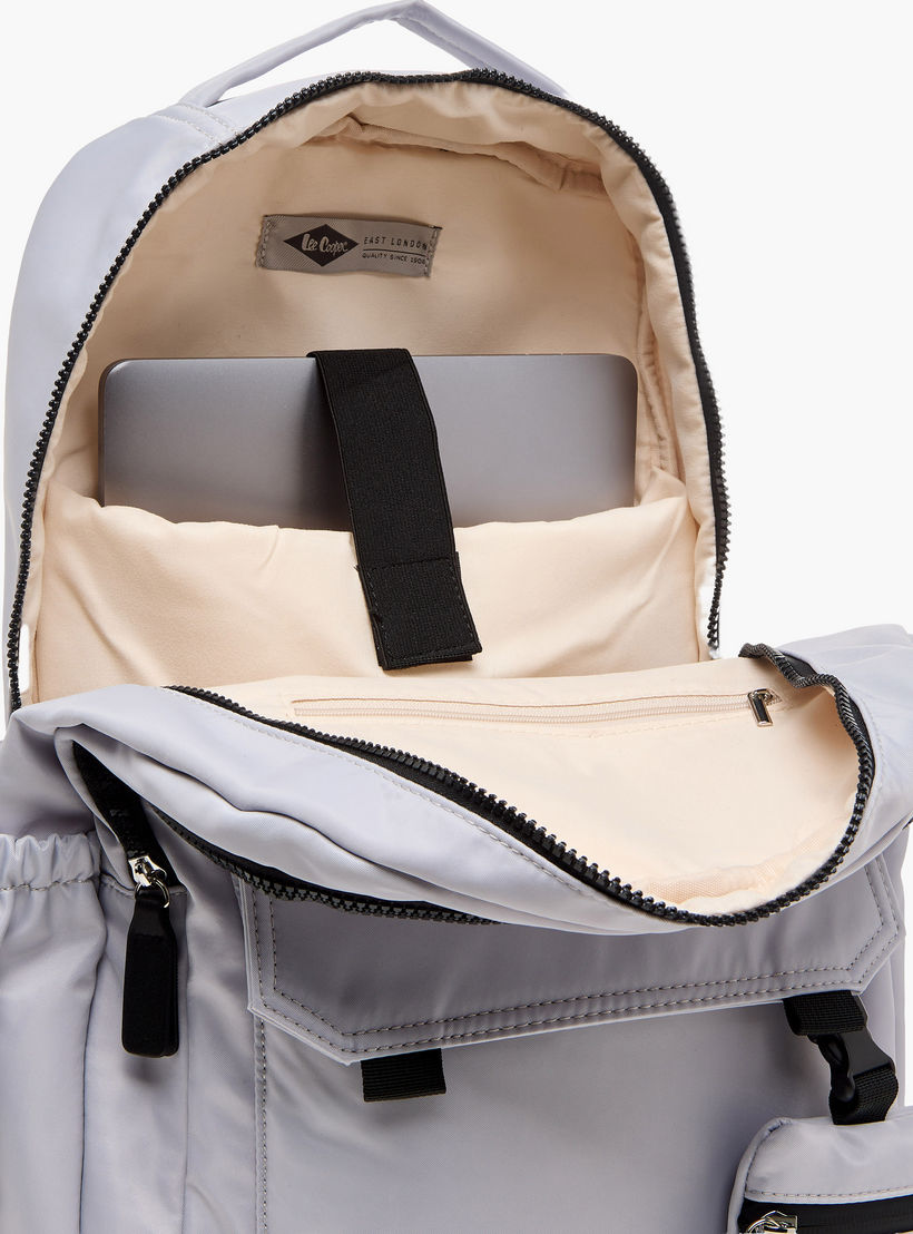 Lee Cooper Logo Print Backpack with Zip Closure and Attached Pouch - 45x14x30 cm-men-bags-image-10