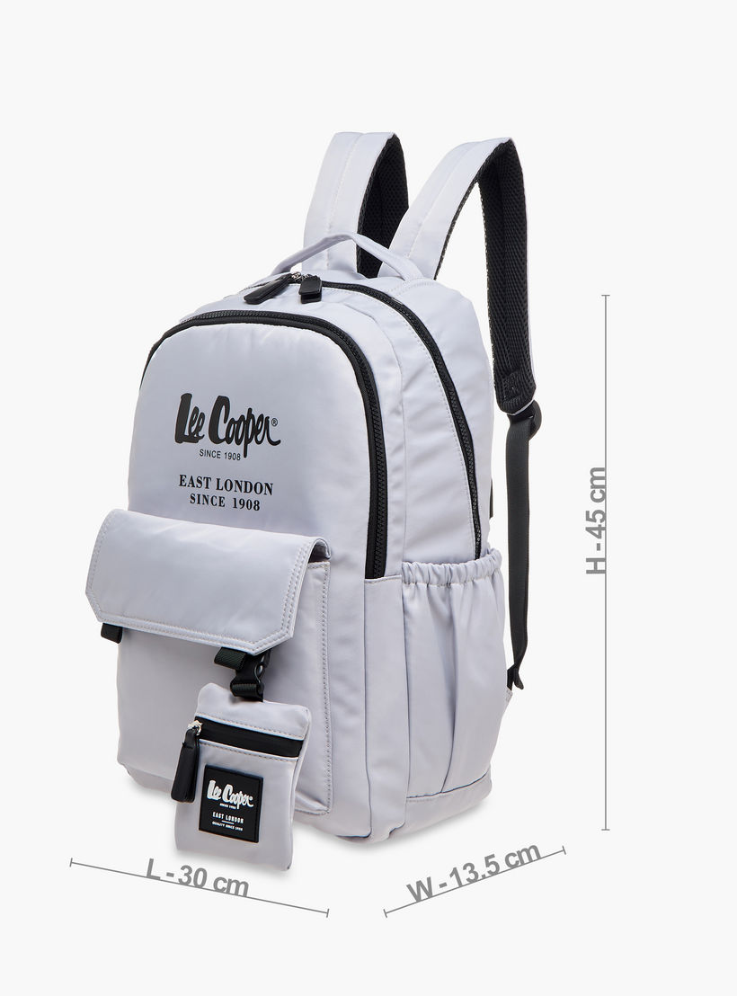 Lee Cooper Logo Print Backpack with Zip Closure and Attached Pouch - 45x14x30 cm-men-bags-image-2