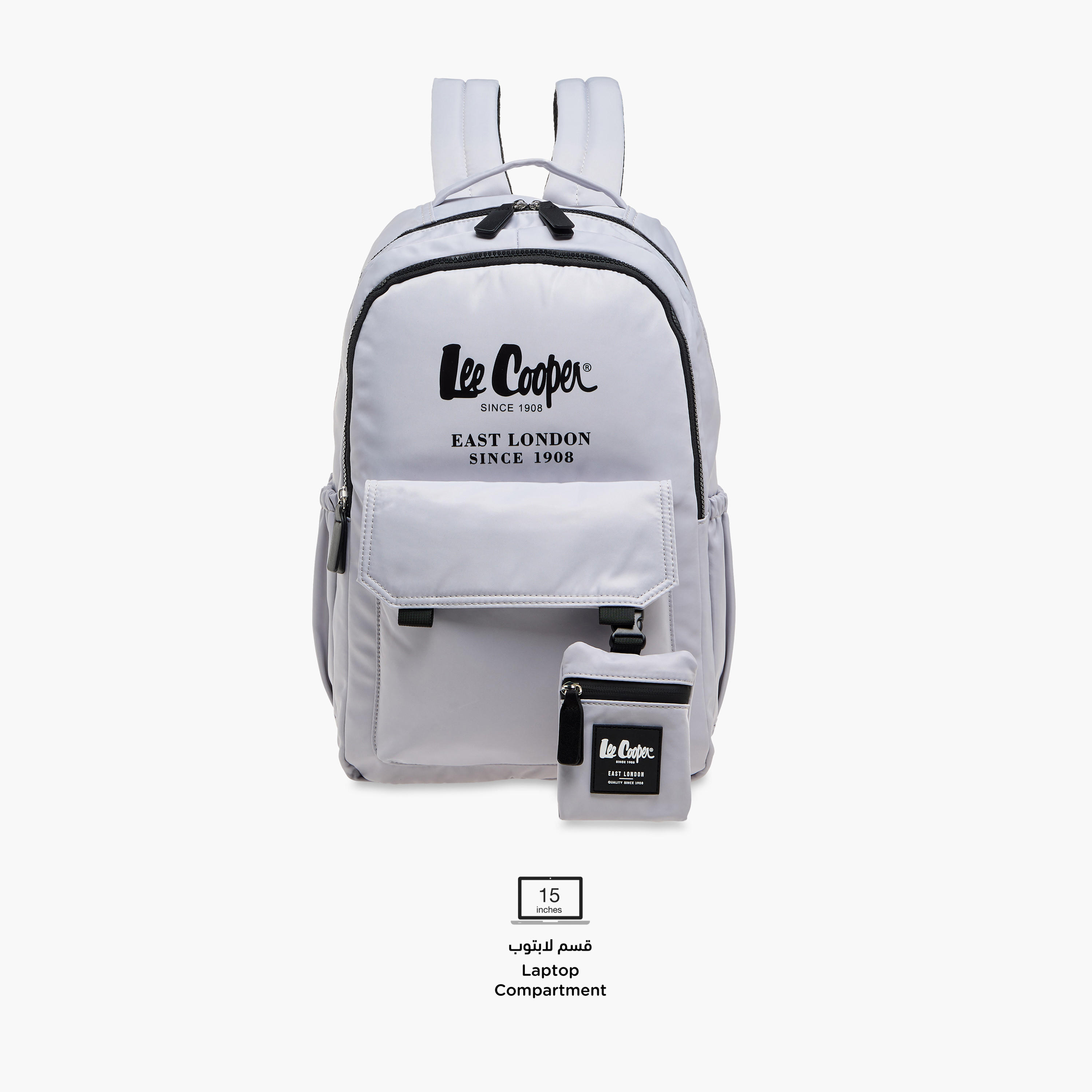 Lee Cooper Logo Print Backpack with Zip Closure and Attached Pouch - 45x14x30 cm-men-bags-image-4