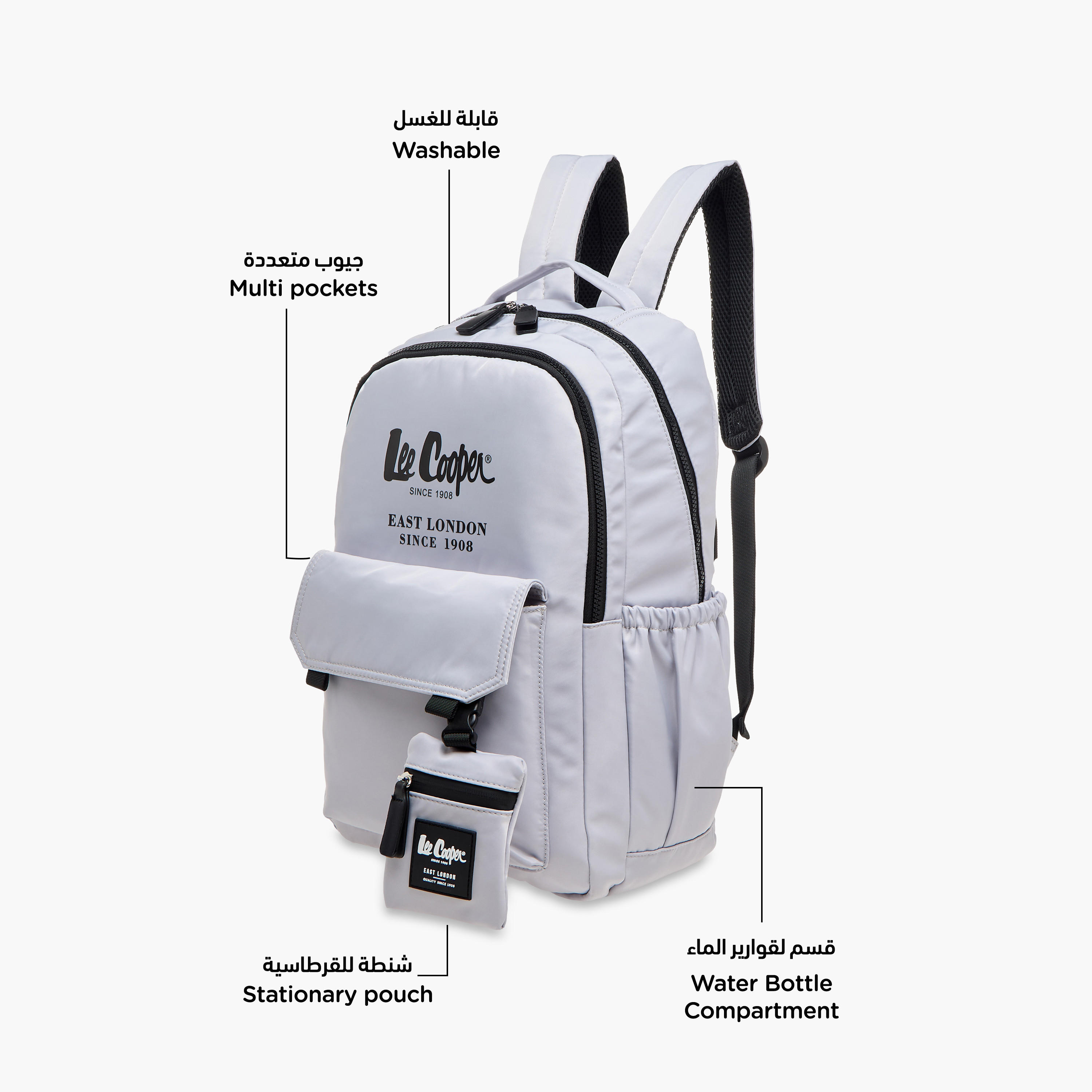 Lee Cooper Logo Print Backpack with Zip Closure and Attached Pouch - 45x14x30 cm-men-bags-image-6