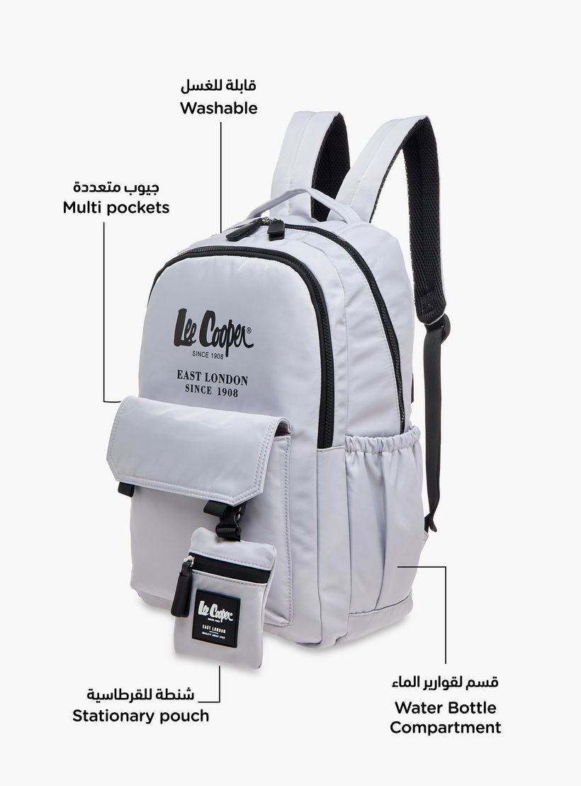 Lee Cooper Logo Print Backpack with Zip Closure and Attached Pouch - 45x14x30 cm-men-bags-image-6