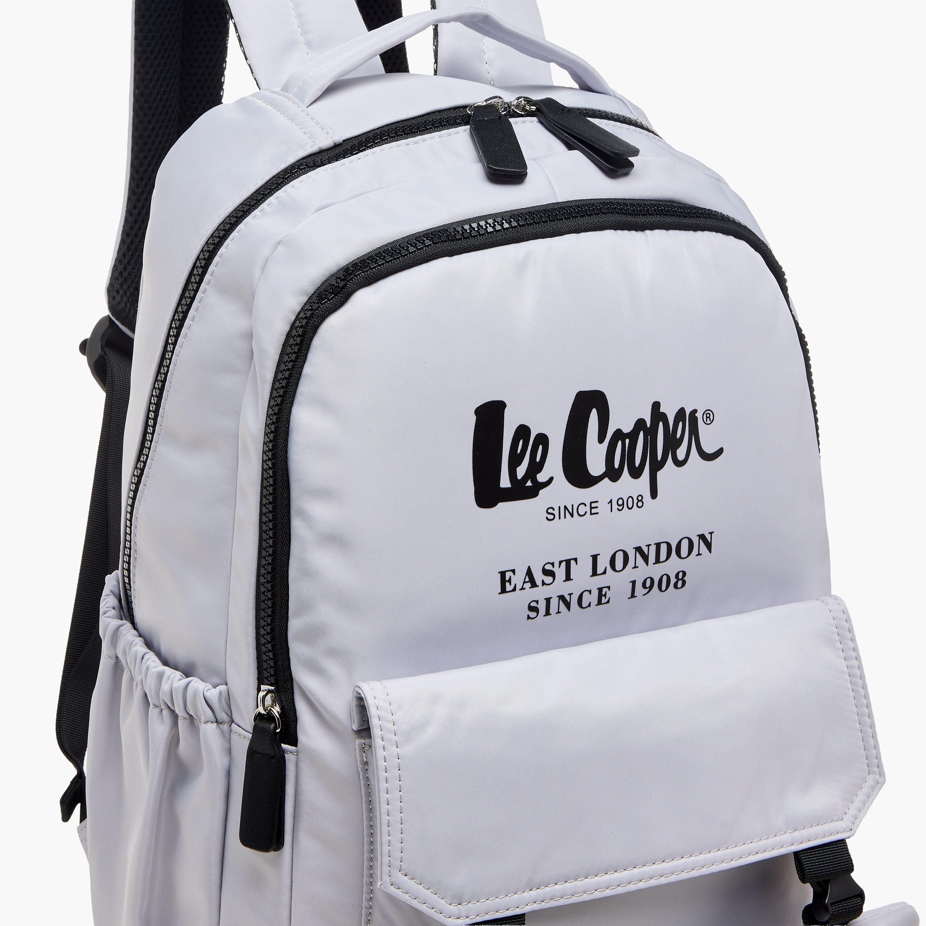 Lee Cooper Logo Print Backpack with Zip Closure and Attached Pouch - 45x14x30 cm-men-bags-image-7