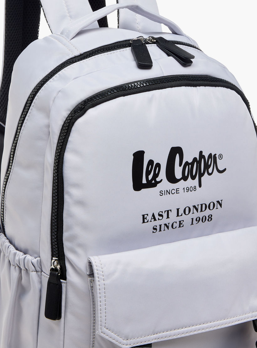 Lee Cooper Logo Print Backpack with Zip Closure and Attached Pouch - 45x14x30 cm-men-bags-image-7