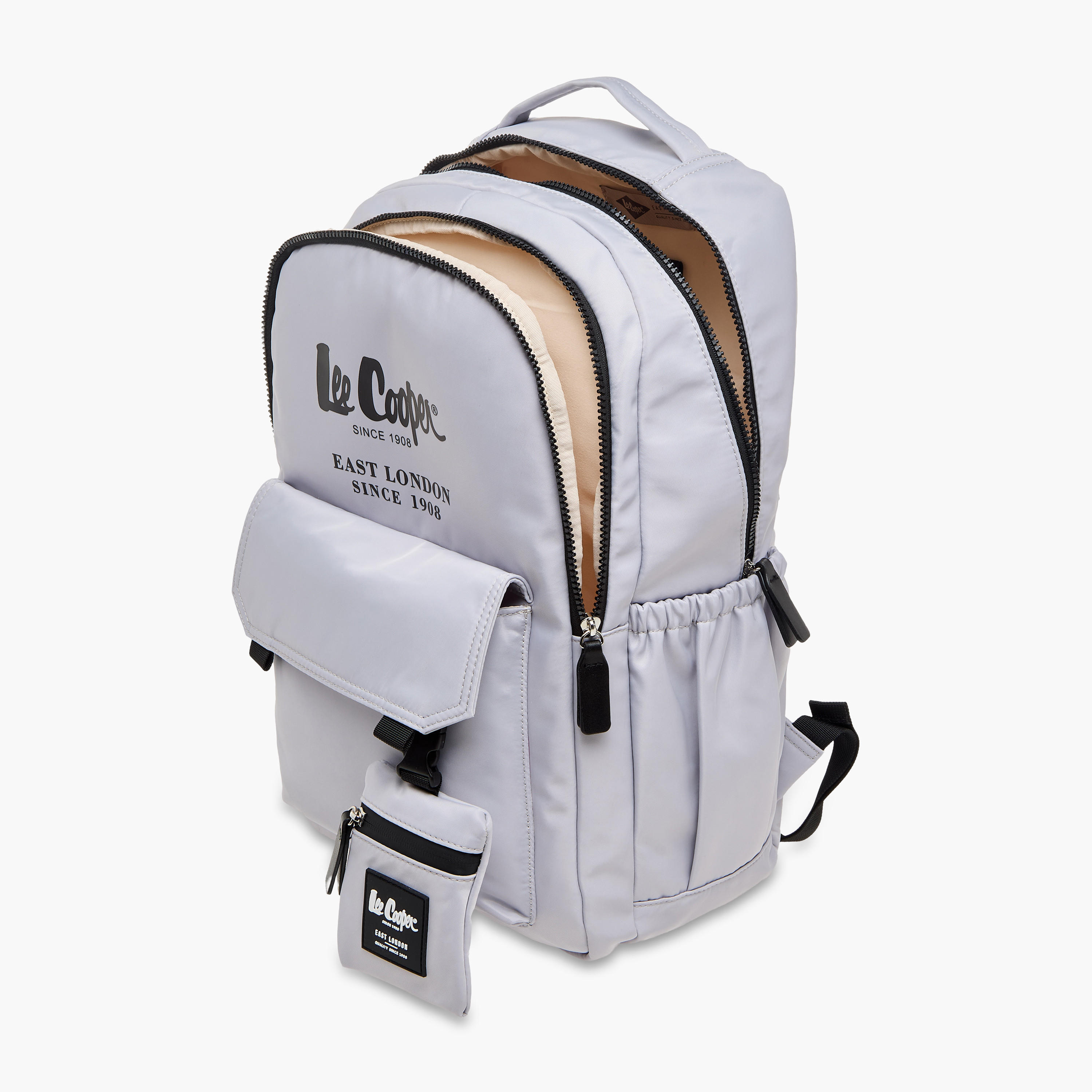 Lee Cooper Logo Print Backpack with Zip Closure and Attached Pouch - 45x14x30 cm-men-bags-image-9