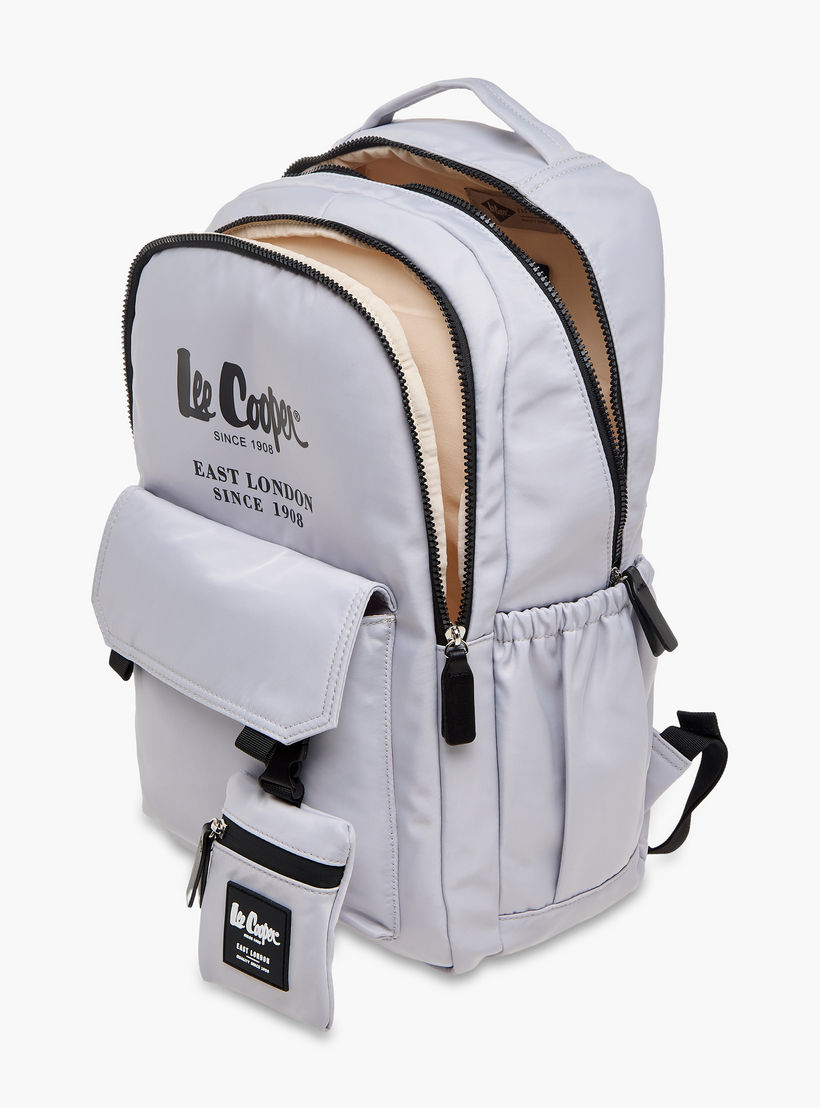 Lee Cooper Logo Print Backpack with Zip Closure and Attached Pouch - 45x14x30 cm-men-bags-image-9