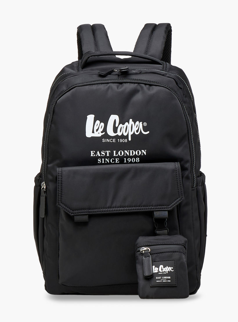Lee Cooper Logo Print Backpack with Zip Closure and Attached Pouch - 45x14x30 cm-women-bagsandwallets-backpacks-image-1