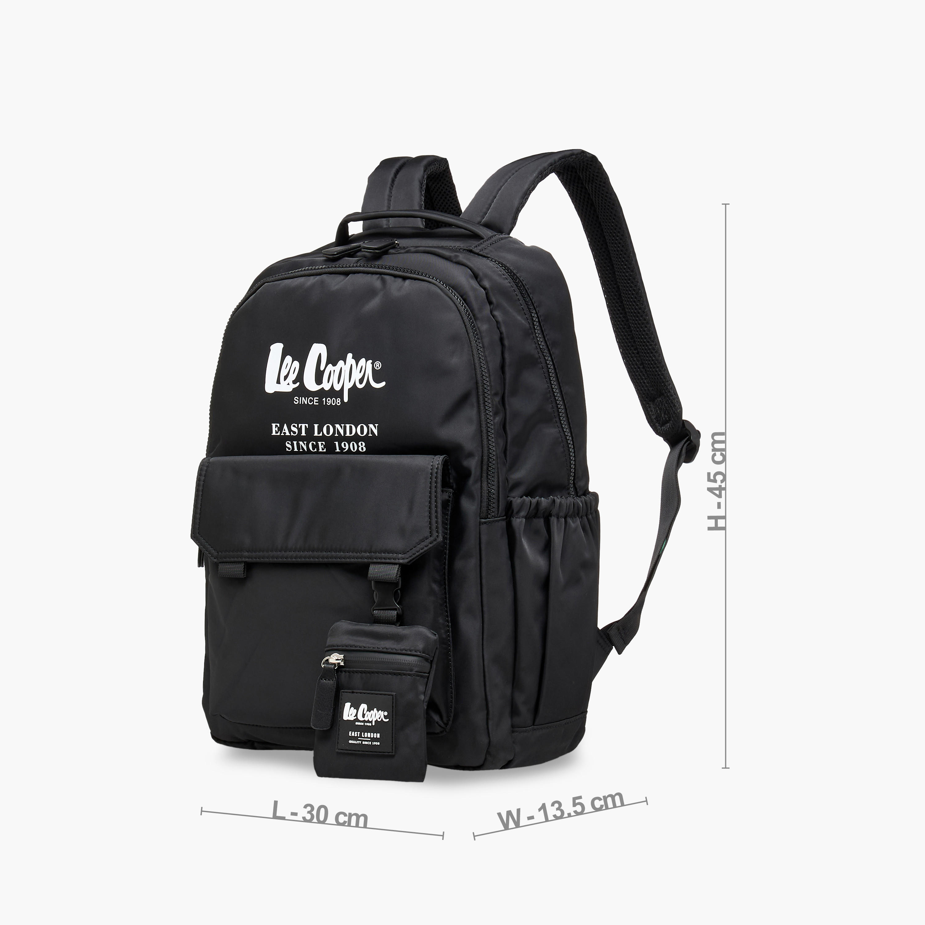 شنطة ظهر بسحاب إغلاق وطبعات الشعار مع شنطة صغيرة من لي كوبر - 45x14x30 سم-men-bags-image-2