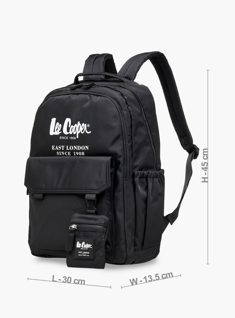 Lee Cooper Logo Print Backpack with Zip Closure and Attached Pouch - 45x14x30 cm-women-bagsandwallets-backpacks-image-2