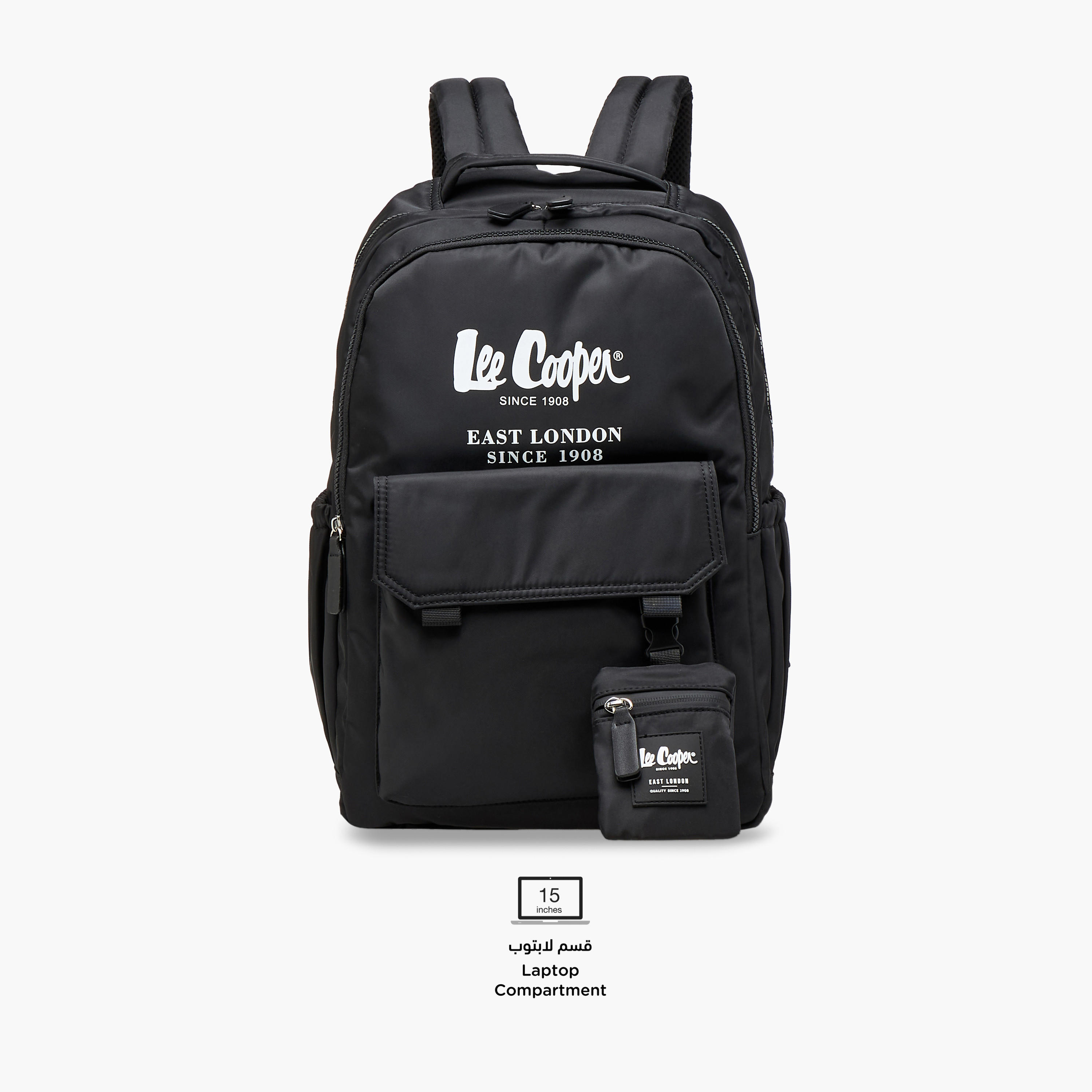 شنطة ظهر بسحاب إغلاق وطبعات الشعار مع شنطة صغيرة من لي كوبر - 45x14x30 سم-men-bags-image-4