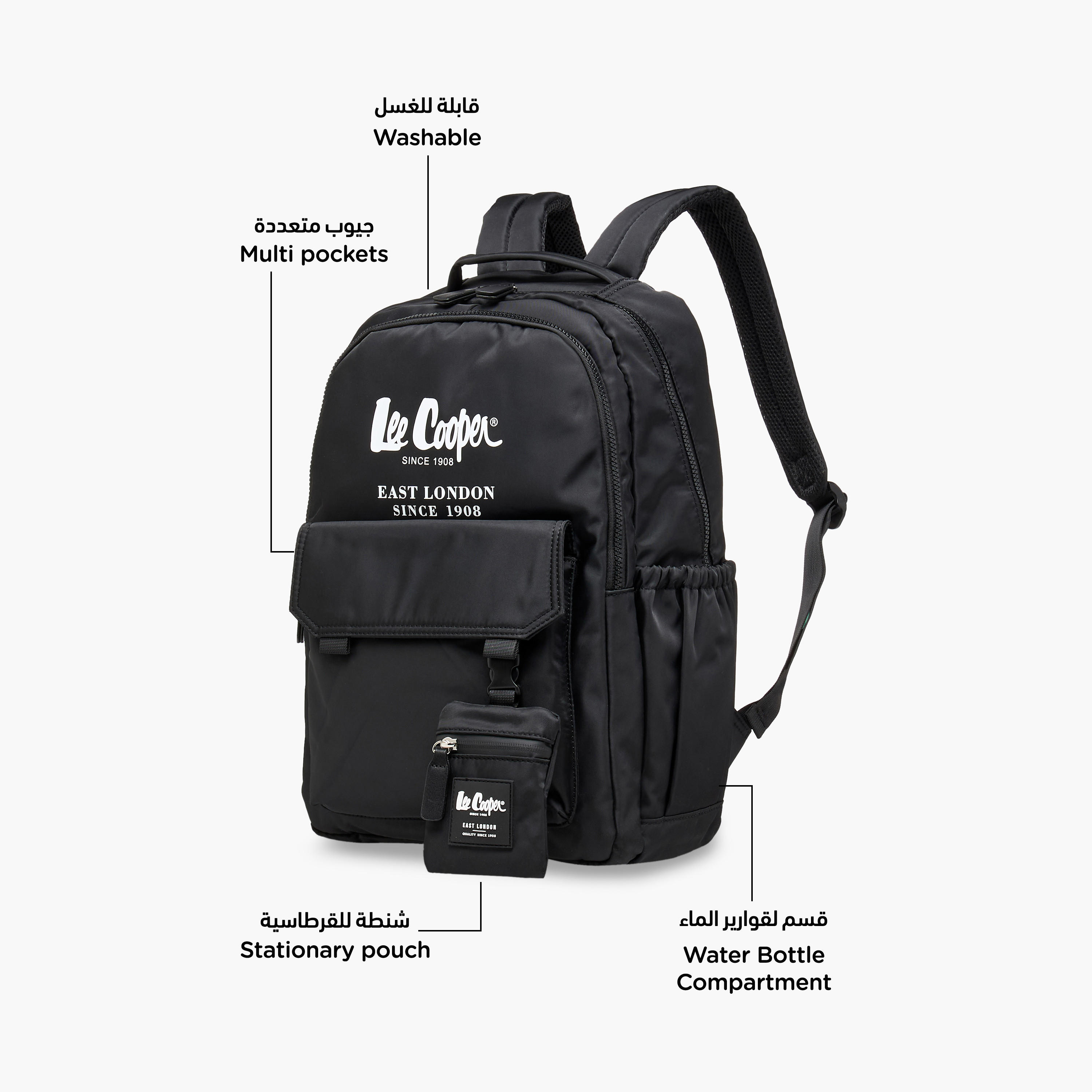 شنطة ظهر بسحاب إغلاق وطبعات الشعار مع شنطة صغيرة من لي كوبر - 45x14x30 سم-men-bags-image-6