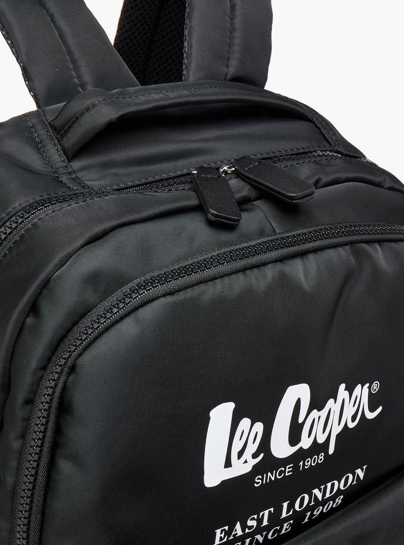 Lee Cooper Logo Print Backpack with Zip Closure and Attached Pouch - 45x14x30 cm-women-bagsandwallets-backpacks-image-7