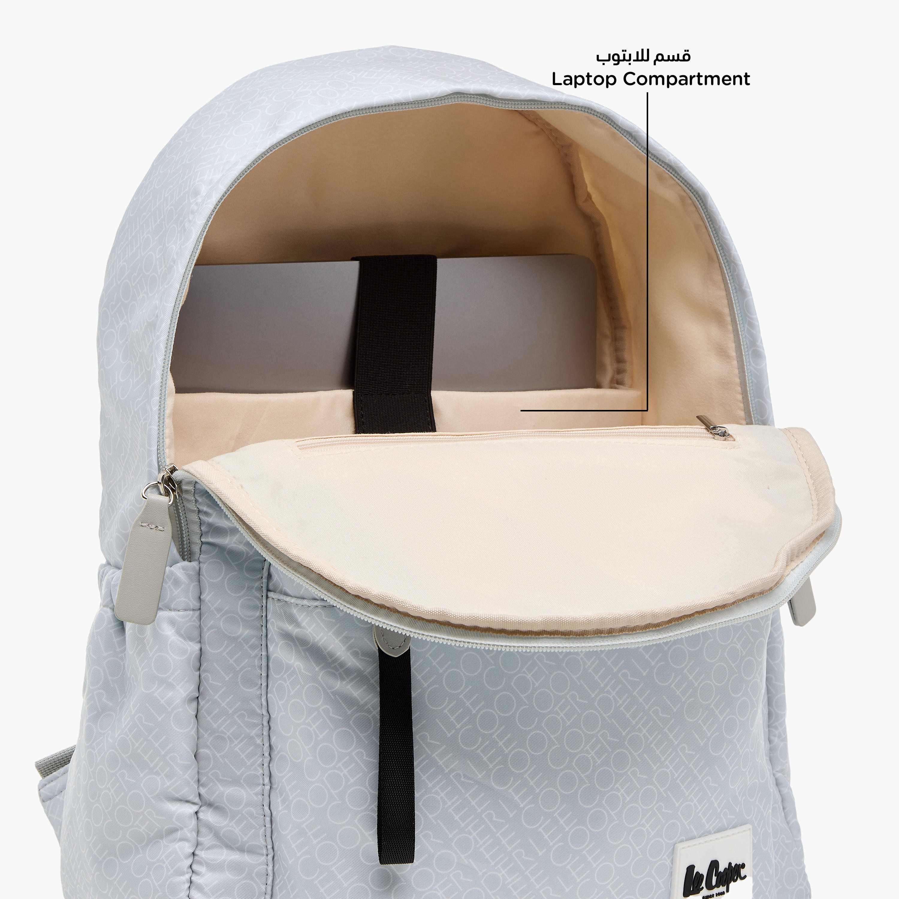 Lee Cooper Monogram Print Backpack with Adjustable Straps and Zip Closure - 14x33x42 cm-men-bags-image-10