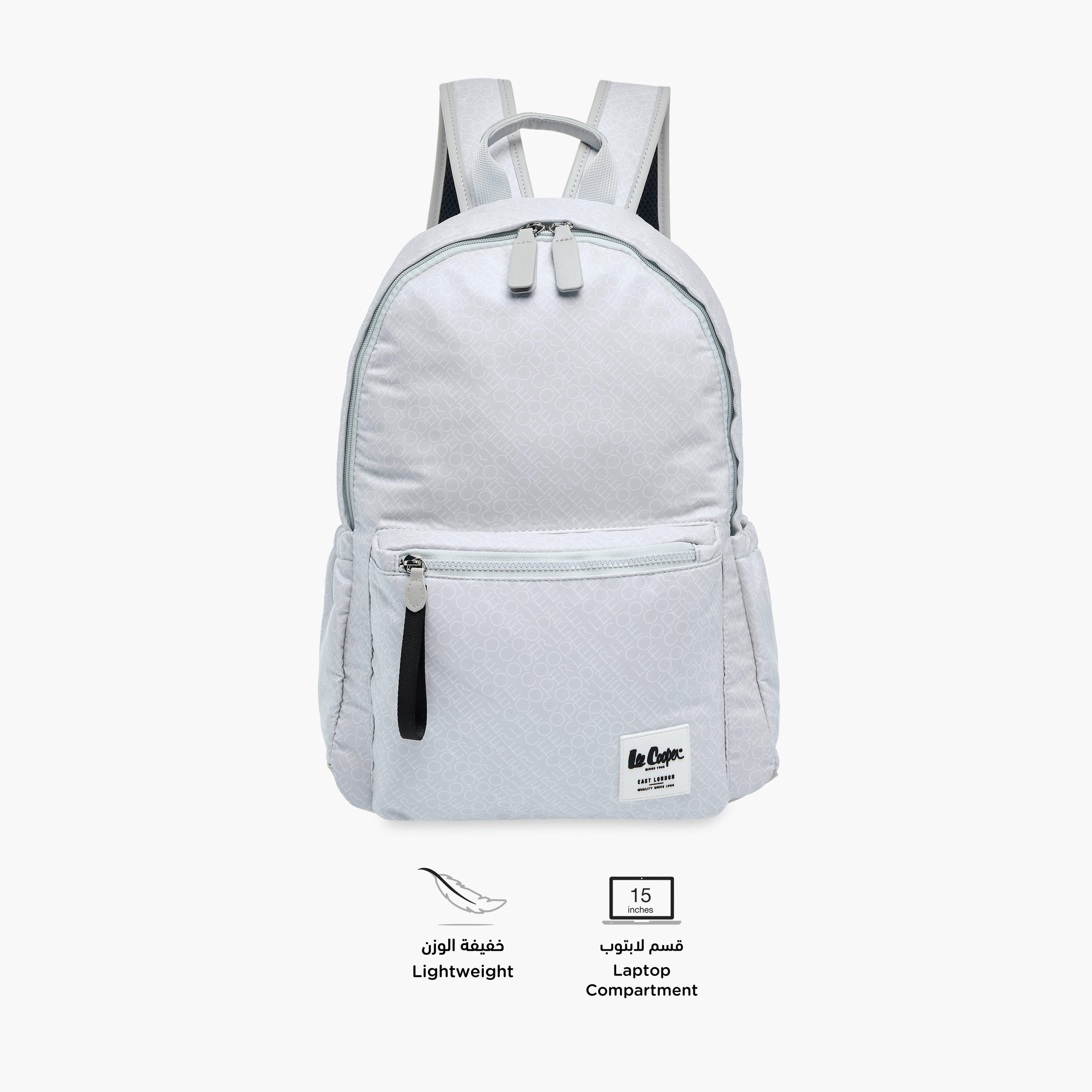 Lee Cooper Monogram Print Backpack with Adjustable Straps and Zip Closure - 14x33x42 cm-men-bags-image-4