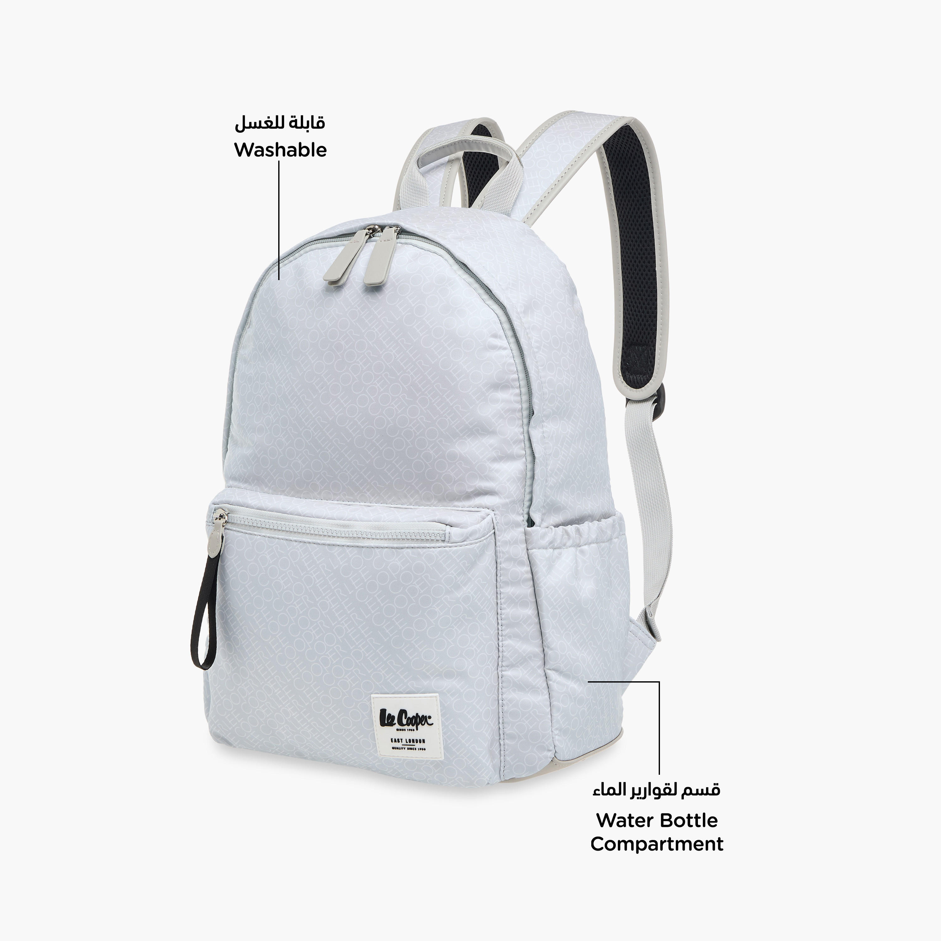 Lee Cooper Monogram Print Backpack with Adjustable Straps and Zip Closure - 14x33x42 cm-men-bags-image-6