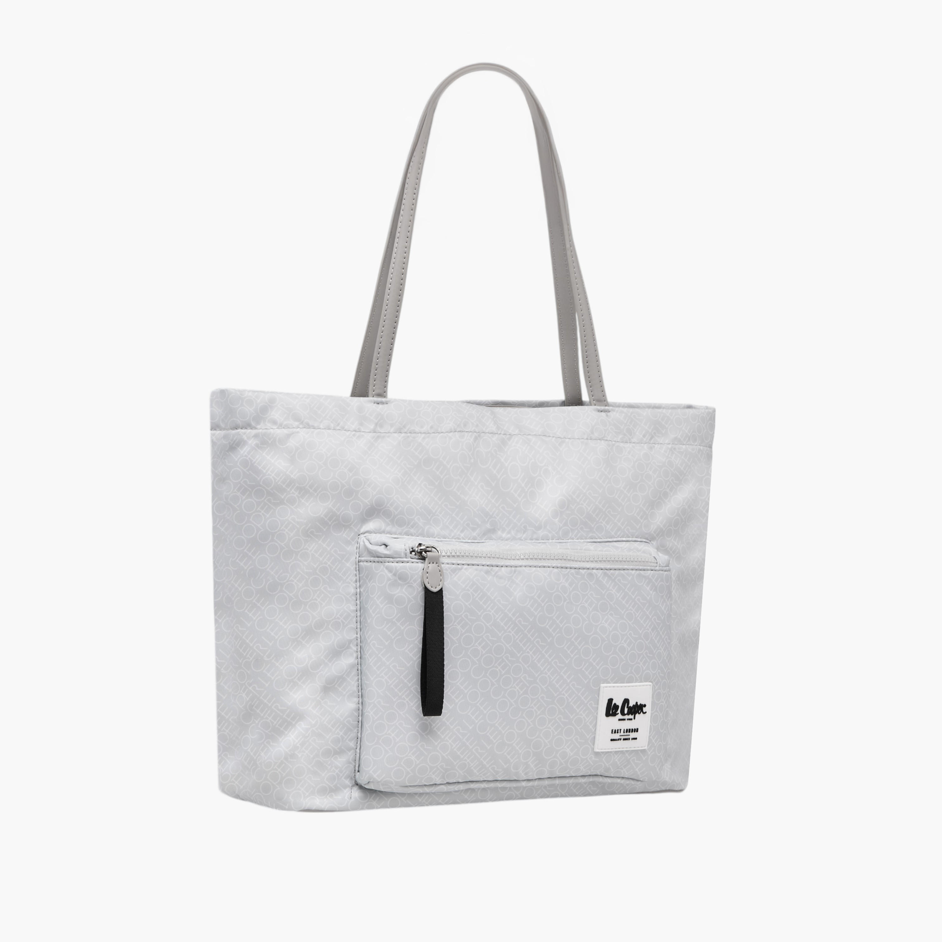 Lee Cooper Monogram Print Tote Bag with Double Handle and Zip Closure-women-bagsandwallets-handbags-image-3