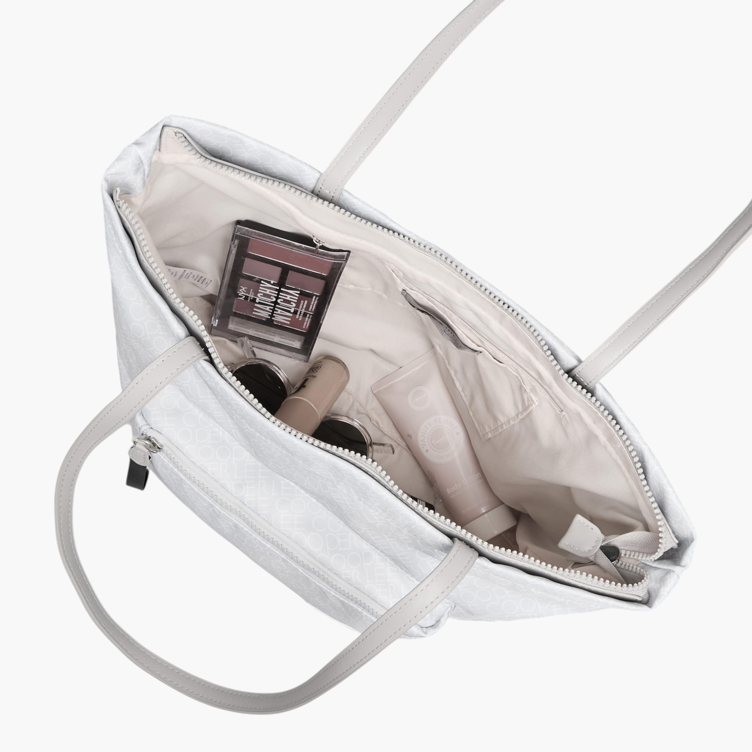 Lee Cooper Monogram Print Tote Bag with Double Handle and Zip Closure-women-bagsandwallets-handbags-image-9