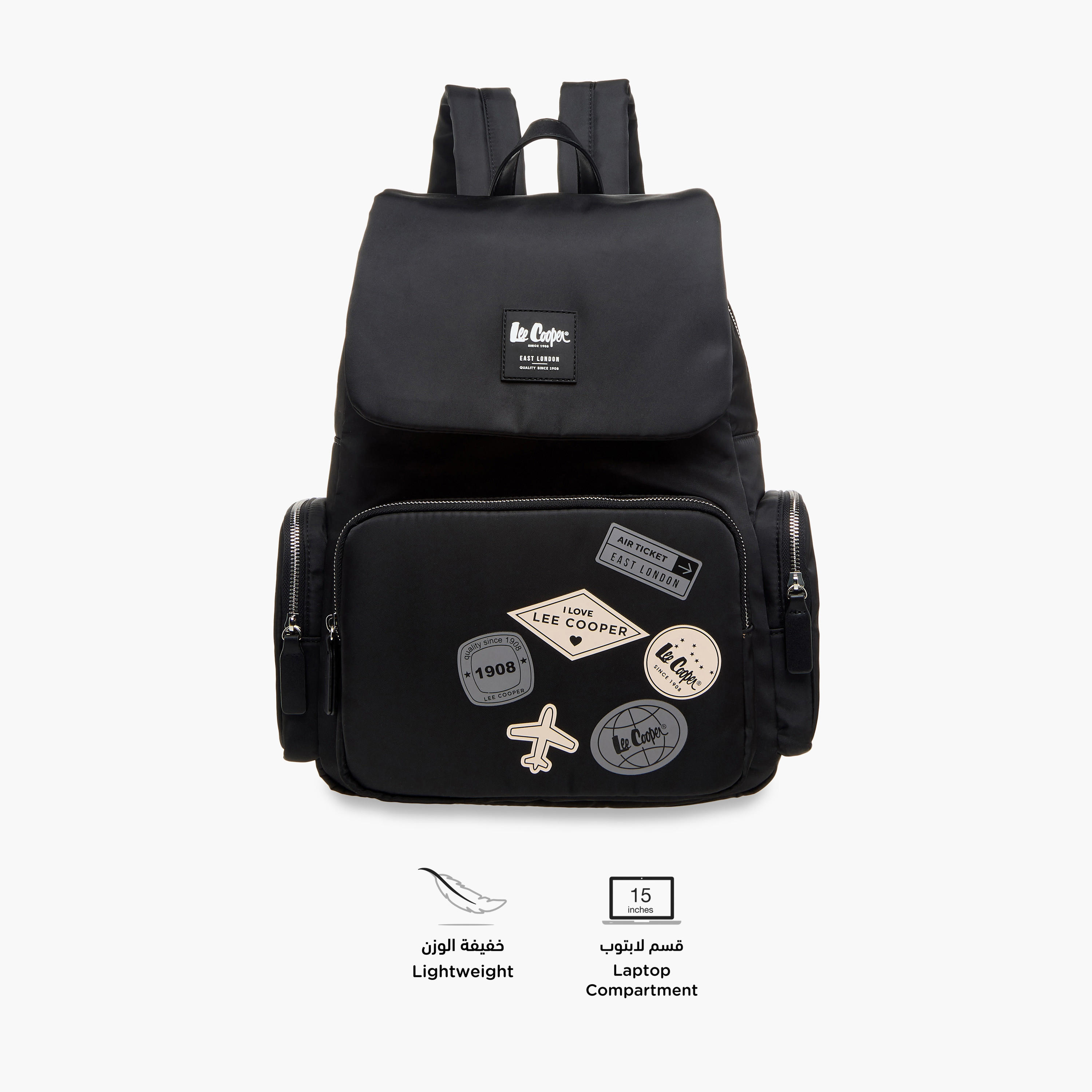 شنطة ظهر بأحزمة قابلة للتعديل وسحاب إغلاق وزخارف الشعار من لي كوبر - 13x30x40 سم-men-bags-image-4
