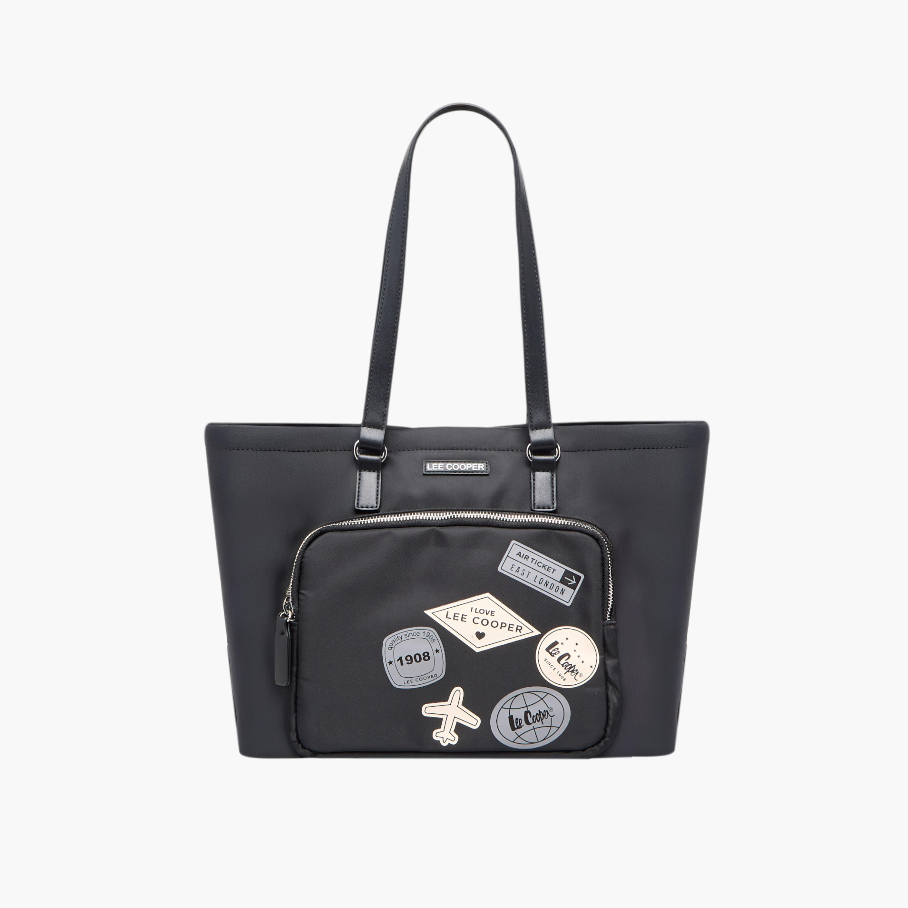 Lee Cooper Patch Detail Tote Bag with Double Handle and Zip Closure-women-bagsandwallets-handbags-image-1