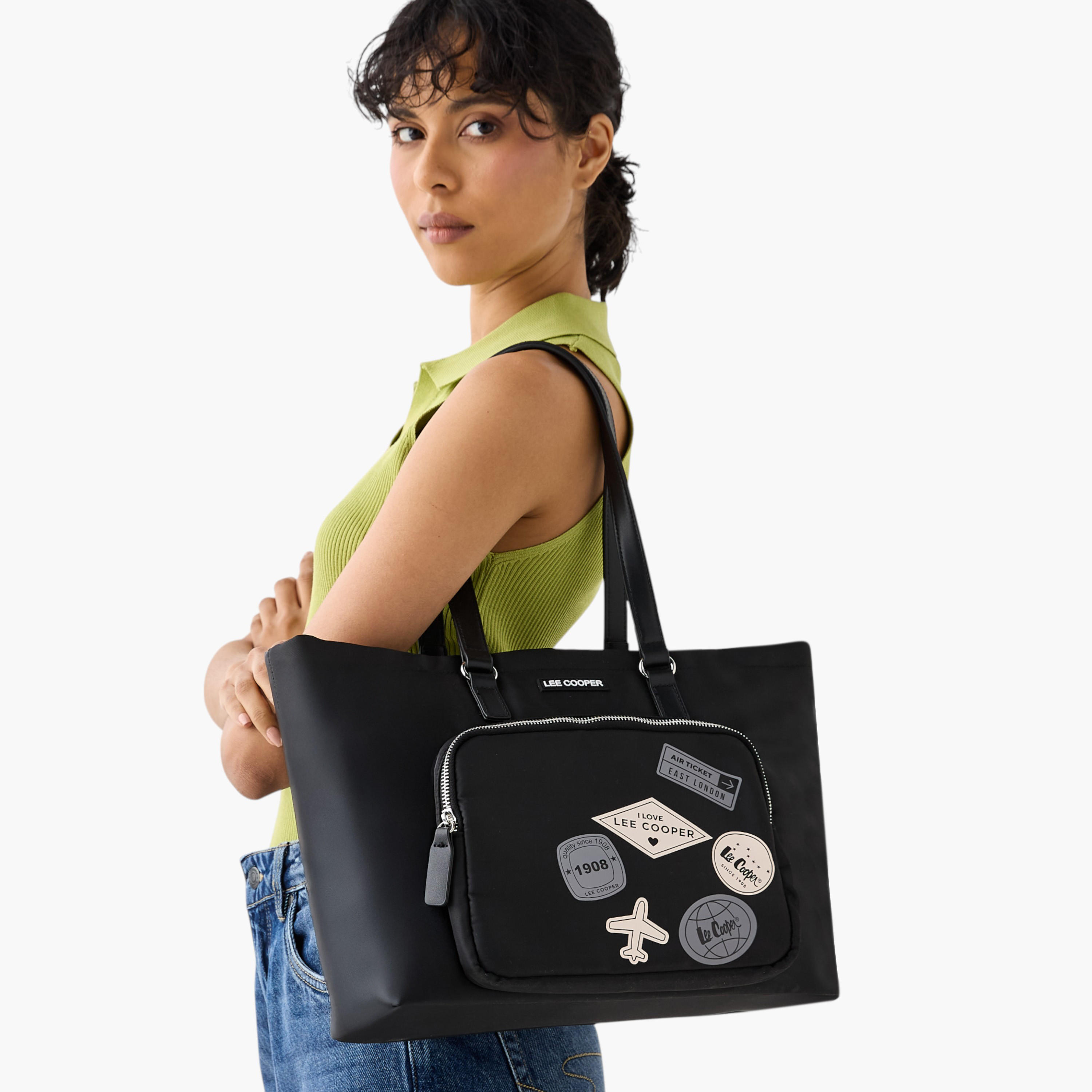 Lee Cooper Patch Detail Tote Bag with Double Handle and Zip Closure-women-bagsandwallets-handbags-image-2