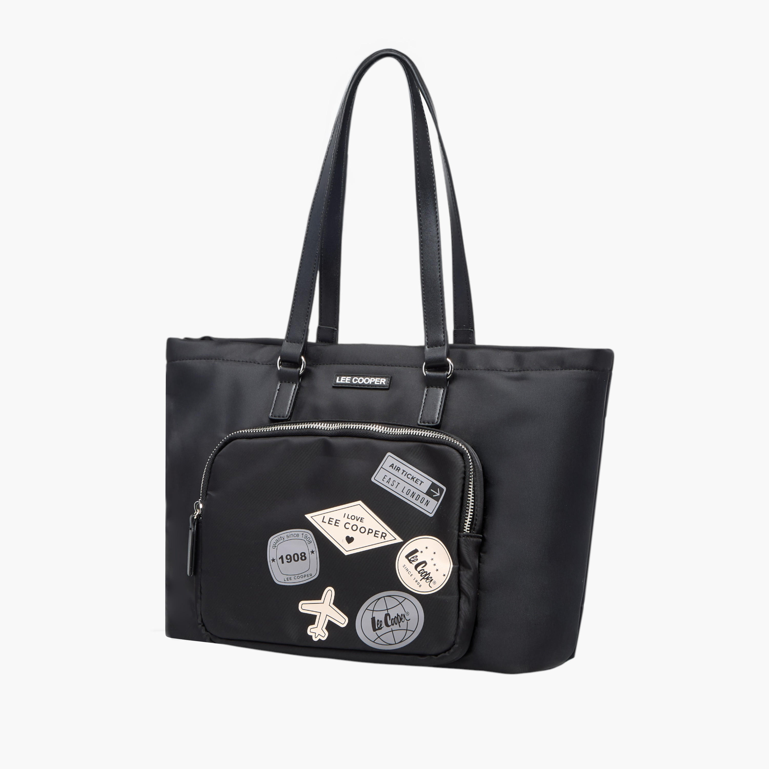 Lee Cooper Patch Detail Tote Bag with Double Handle and Zip Closure-women-bagsandwallets-handbags-image-3