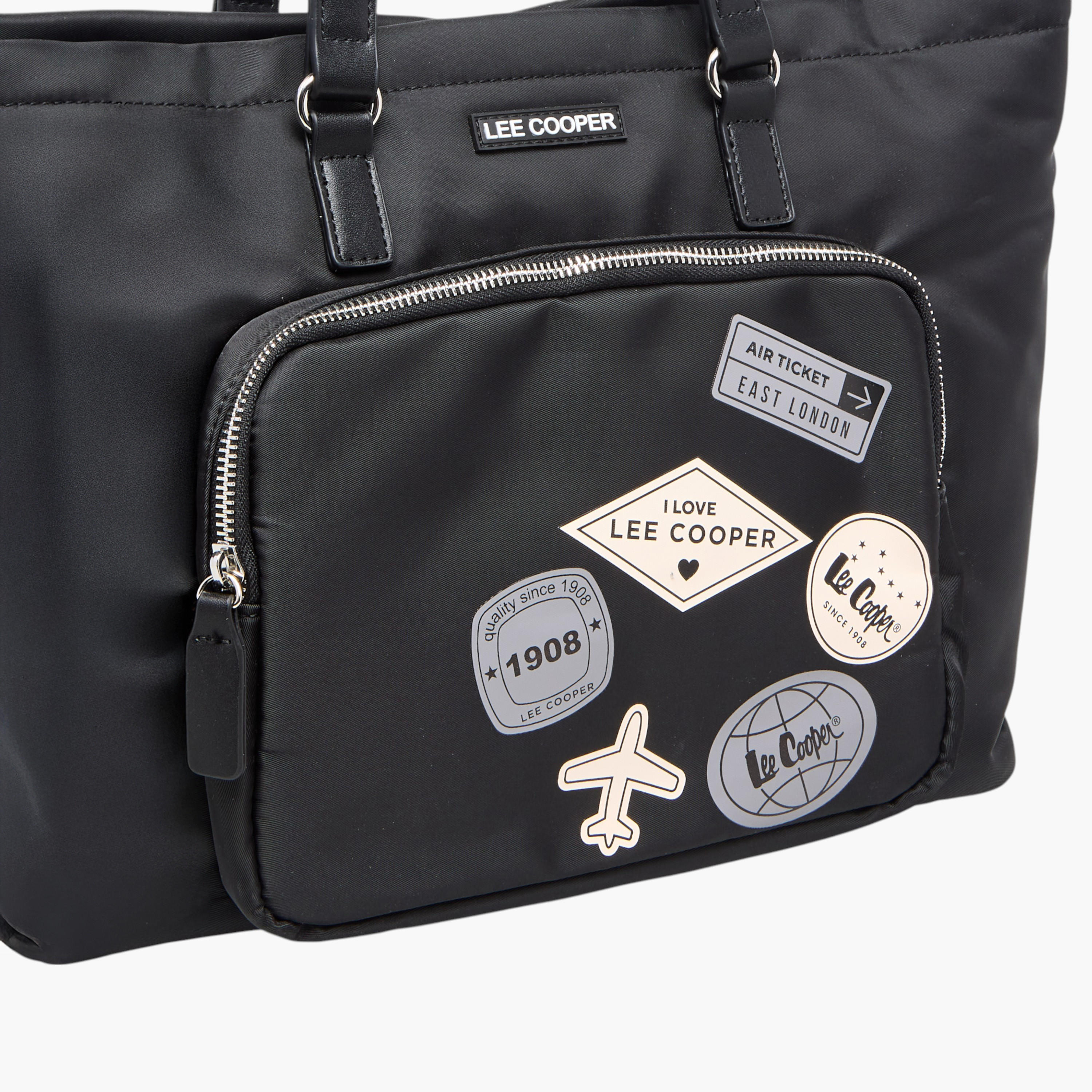 Lee Cooper Patch Detail Tote Bag with Double Handle and Zip Closure-women-bagsandwallets-handbags-image-5