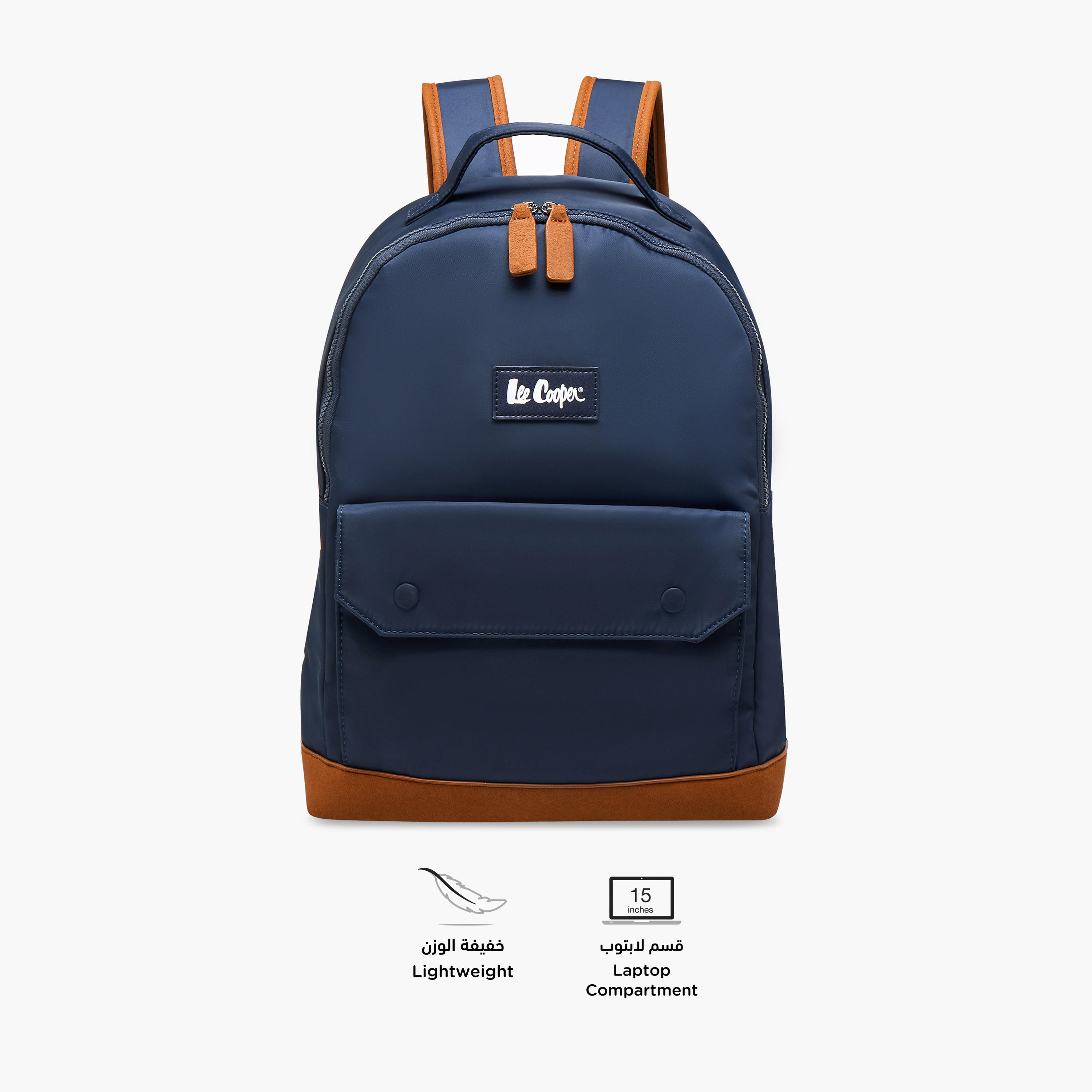 Lee Cooper Colourblock Backpack with Zip Closure and Adjustable Strap - 40x15x33 cm-men-bags-image-4
