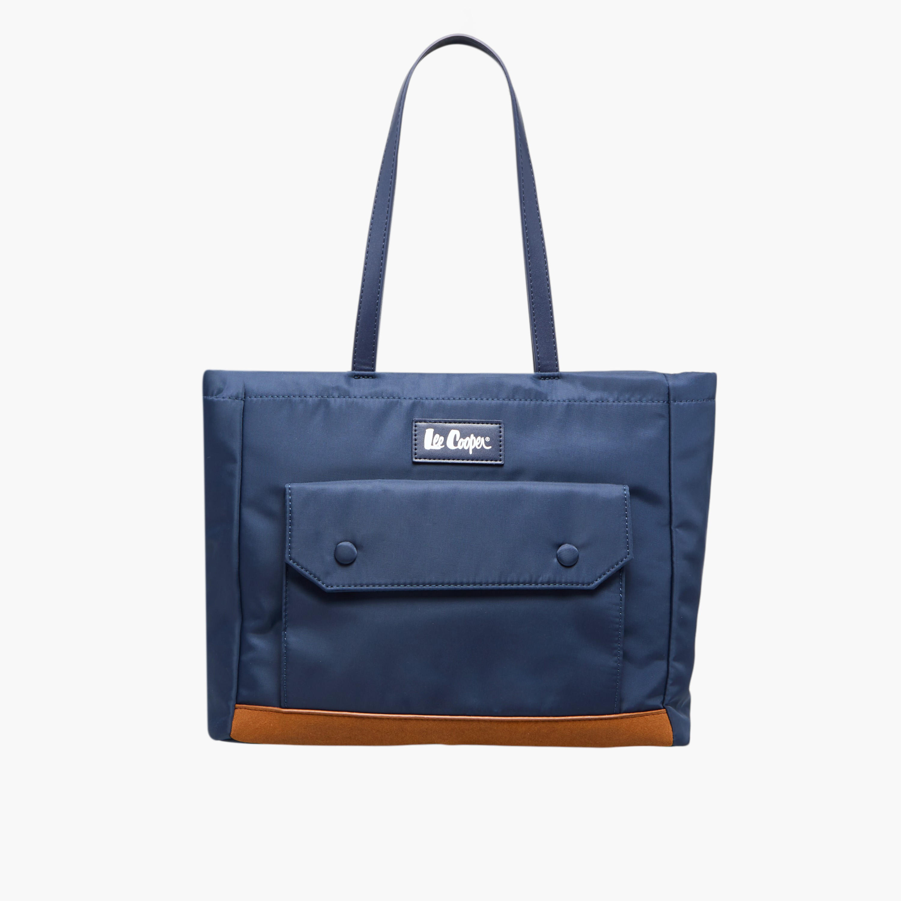 Lee Cooper Logo Applique Tote Bag with Double Handle and Zip Closure-women-bagsandwallets-handbags-image-1