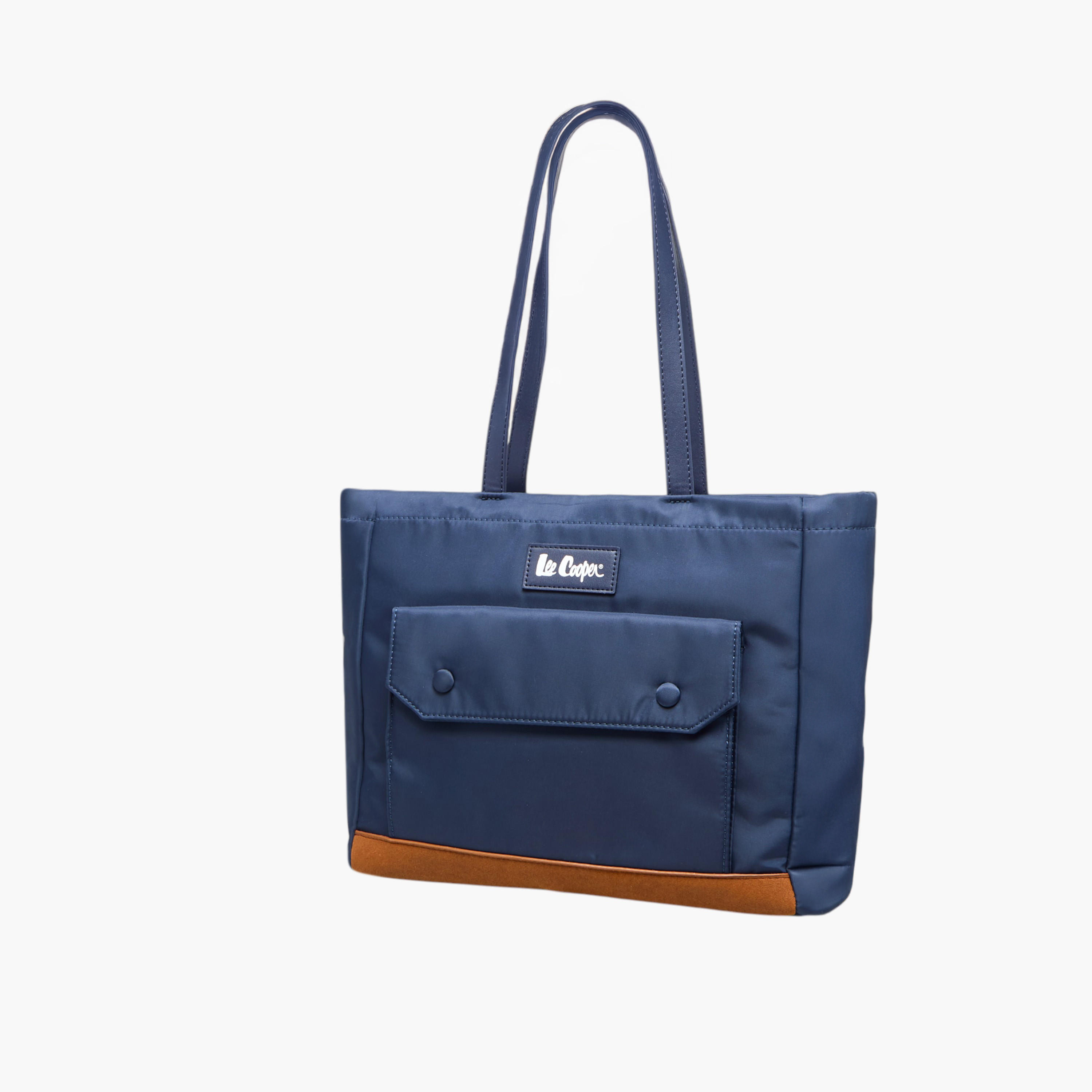 Lee Cooper Logo Applique Tote Bag with Double Handle and Zip Closure-women-bagsandwallets-handbags-image-3