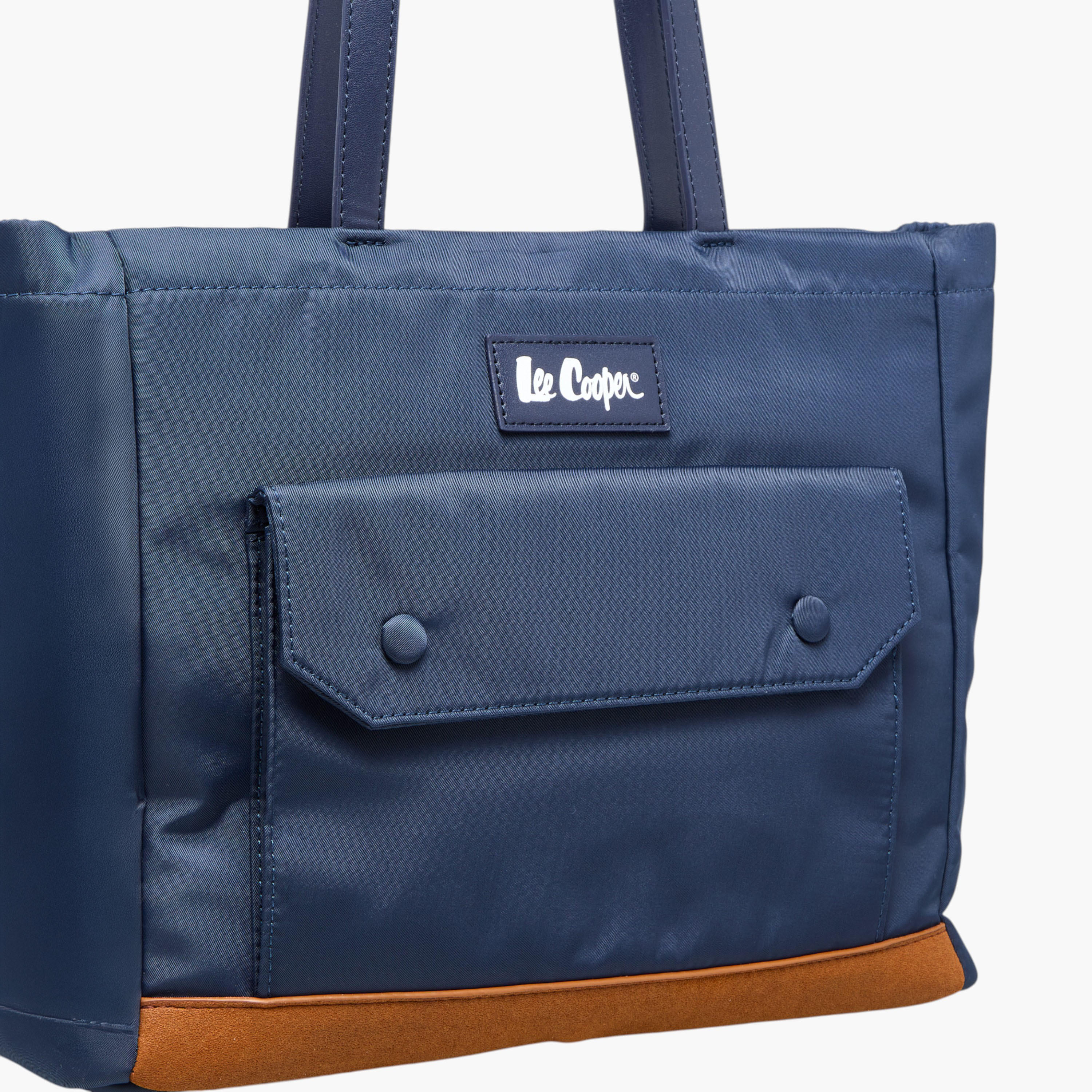 Lee Cooper Logo Applique Tote Bag with Double Handle and Zip Closure-women-bagsandwallets-handbags-image-4