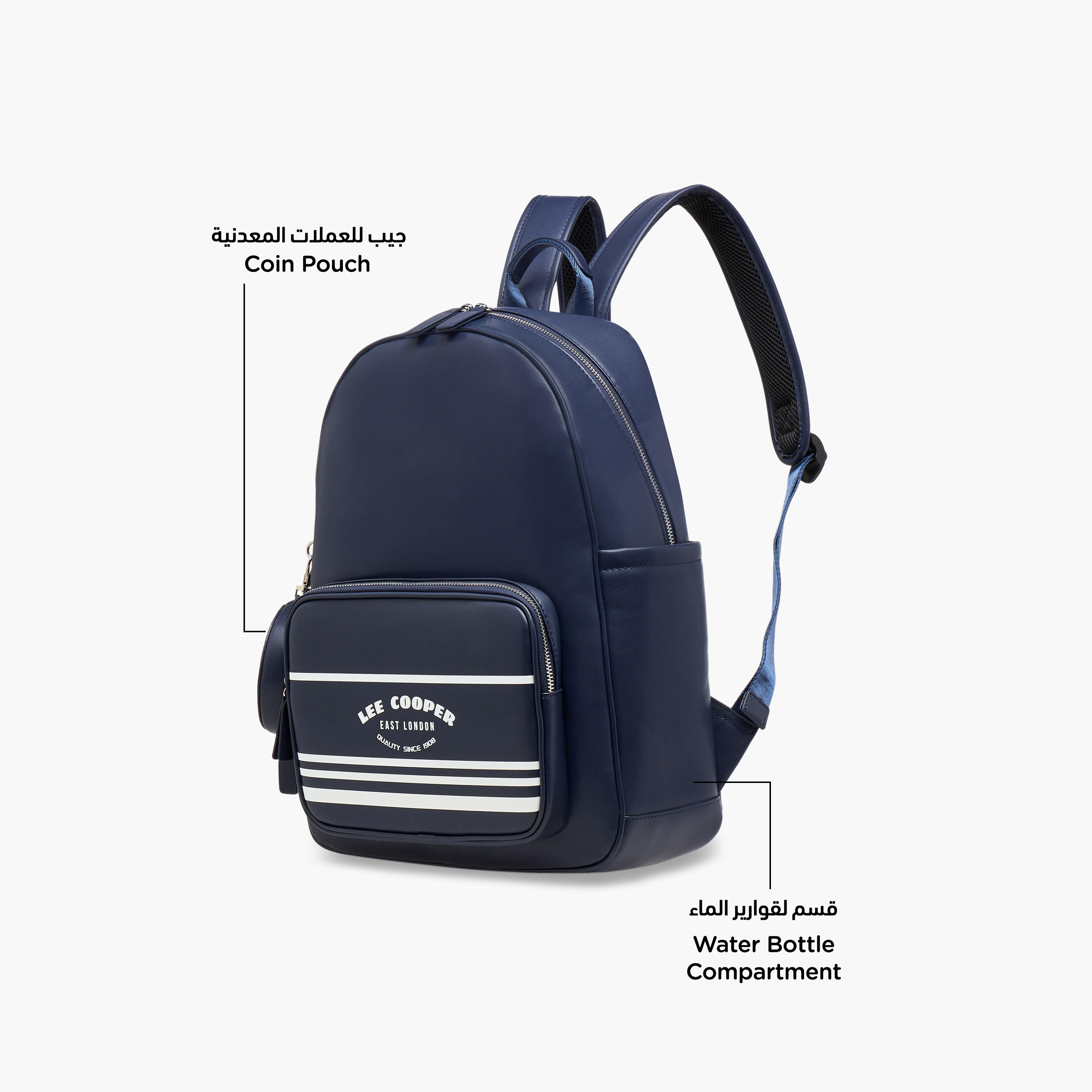 Lee Cooper Logo Print Backpack with Zip Closure and Attached Pouch - 31x13x14 cm-men-bags-image-6