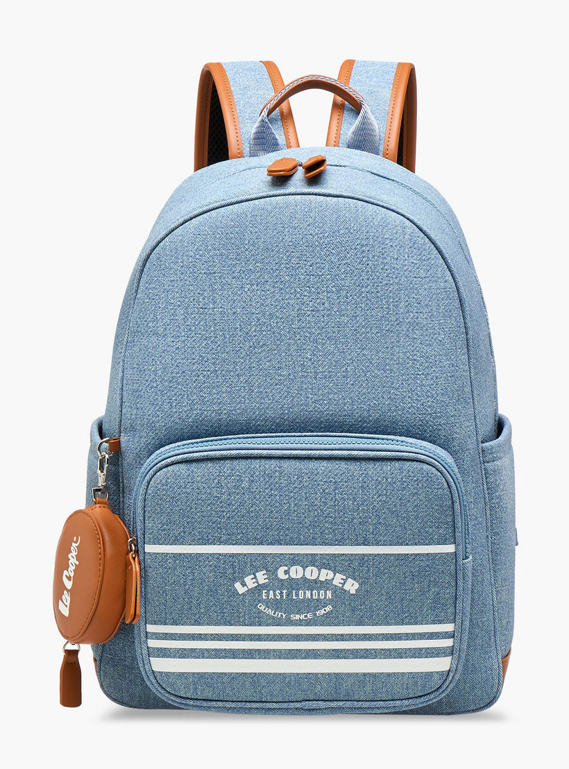 Lee Cooper Logo Print School Backpack with Zip Closure and Attached Pouch - 41x13x30 cm-women-bagsandwallets-backpacks-image-1