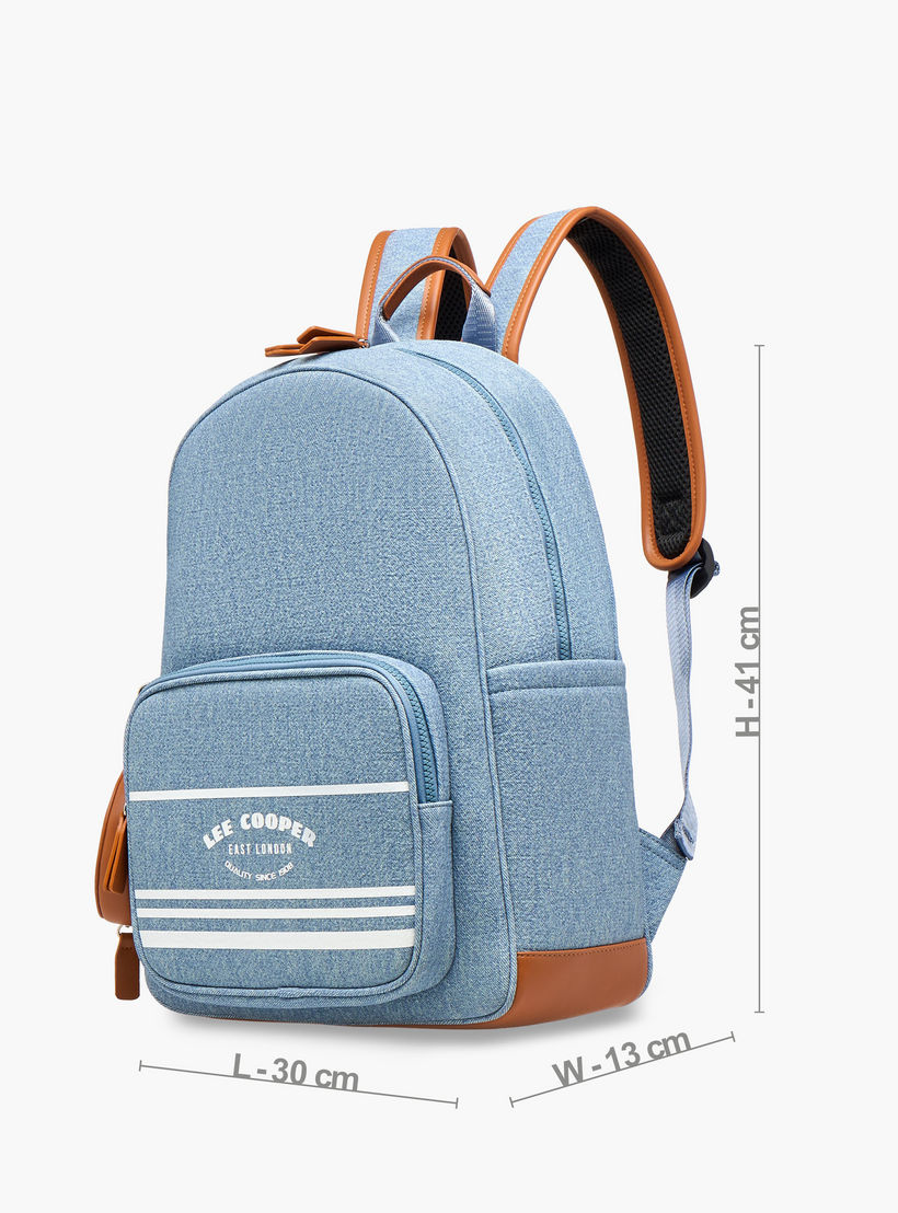 Lee Cooper Logo Print School Backpack with Zip Closure and Attached Pouch - 41x13x30 cm-women-bagsandwallets-backpacks-image-2