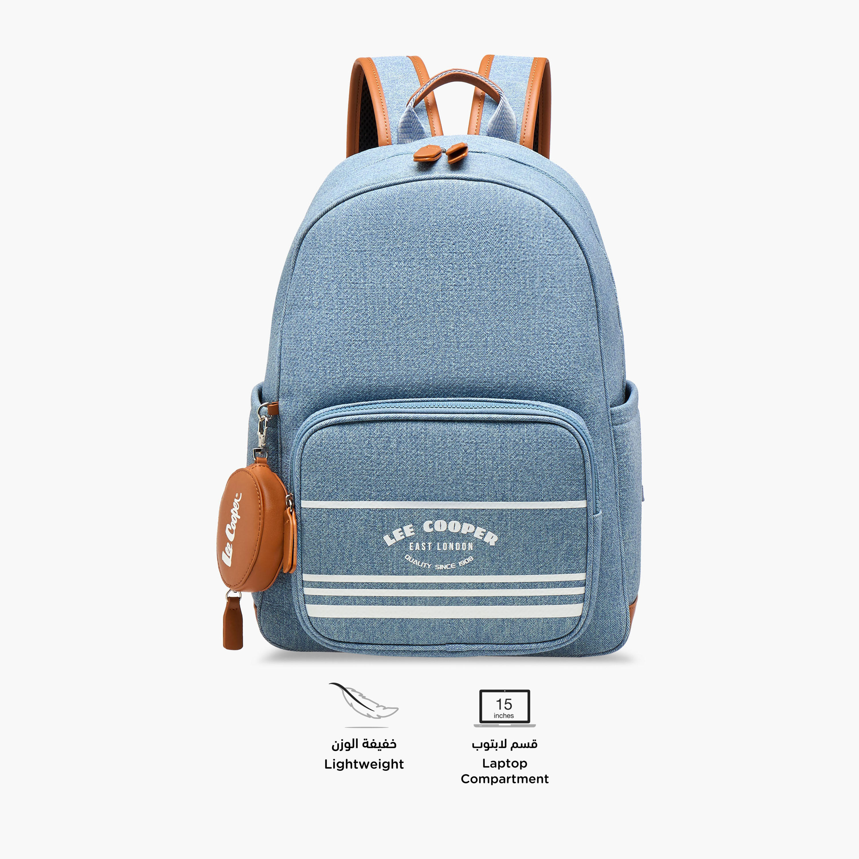 شنطة ظهر بطبعات شعار وسحاب إغلاق وشنطة صغيرة ملحقة من لي كوبر- 41x13x30 سم-women-bagsandwallets-backpacks-image-4