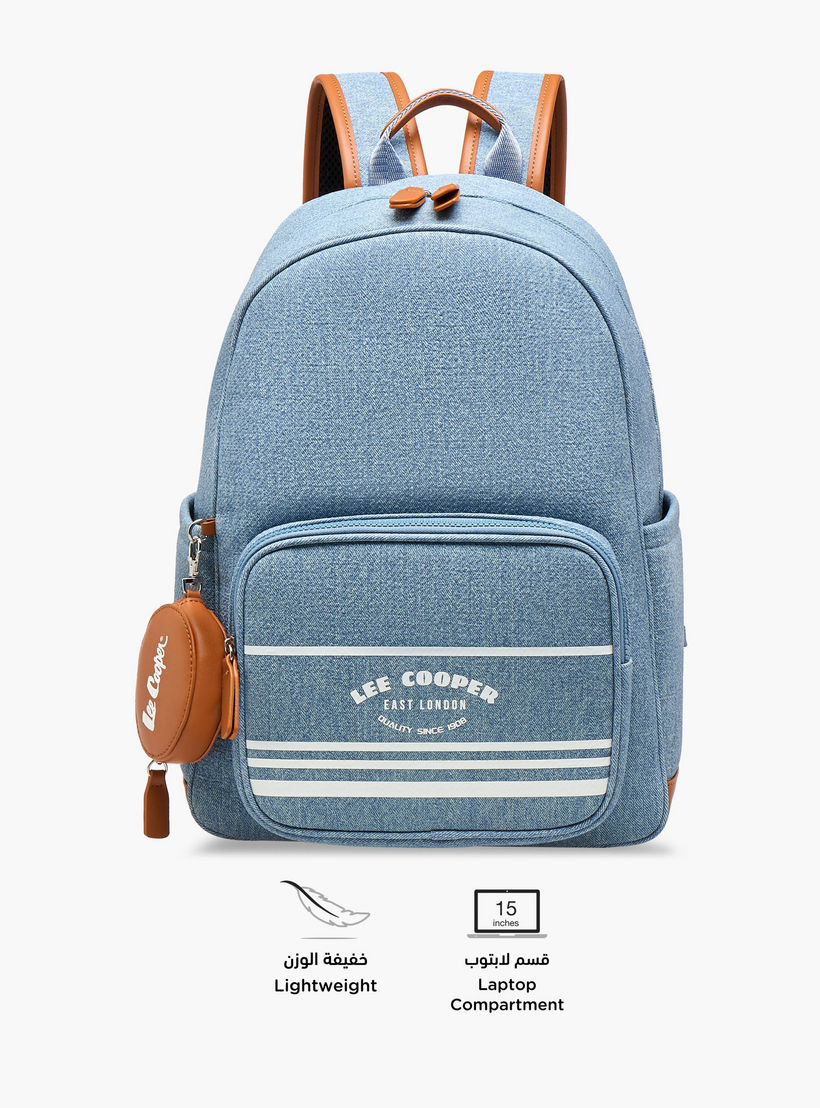 Lee Cooper Logo Print School Backpack with Zip Closure and Attached Pouch - 41x13x30 cm-women-bagsandwallets-backpacks-image-4
