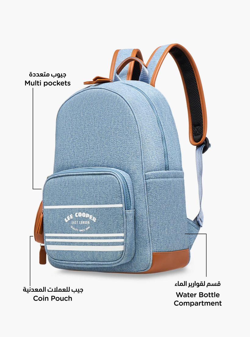 Lee Cooper Logo Print School Backpack with Zip Closure and Attached Pouch - 41x13x30 cm-women-bagsandwallets-backpacks-image-6