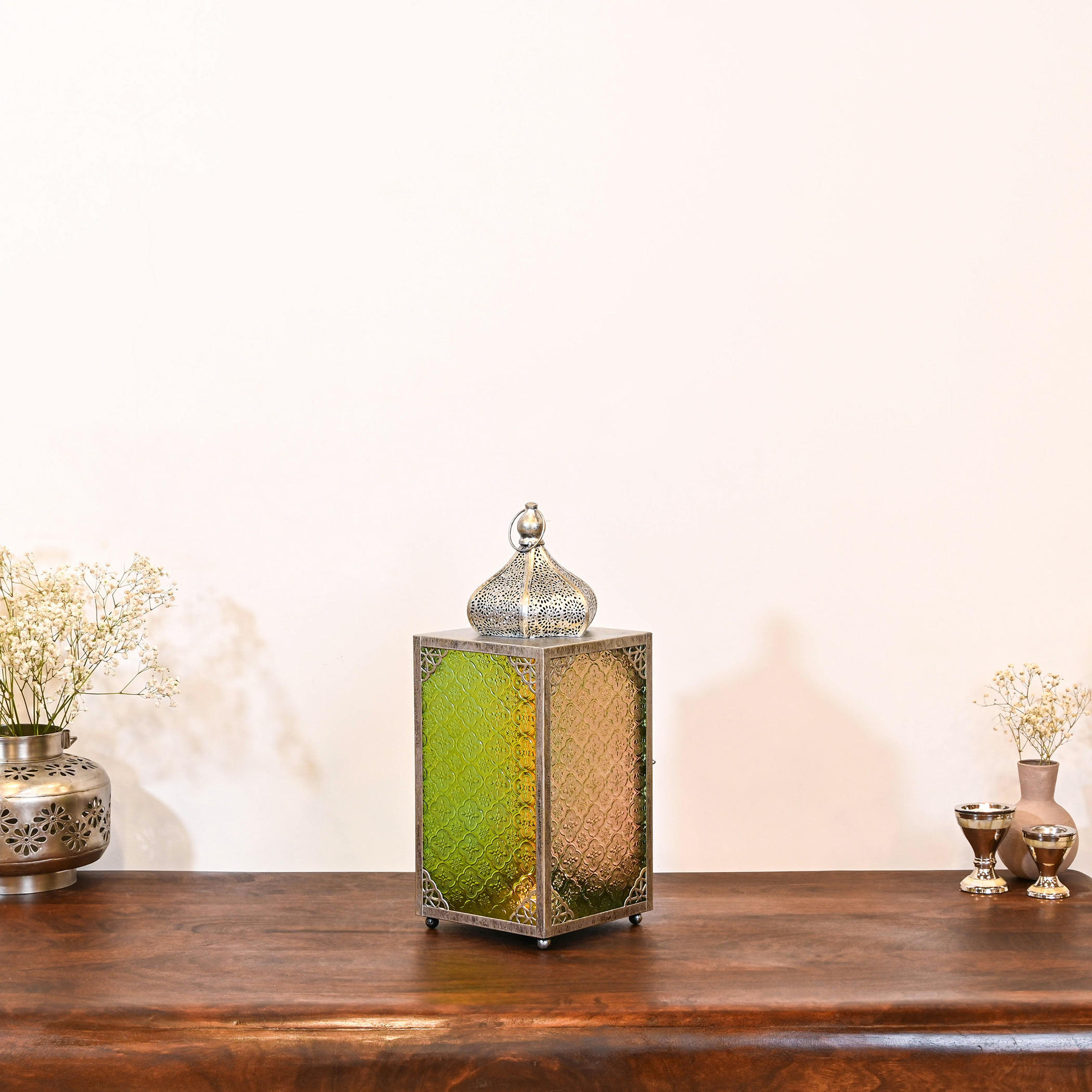 Crafted by Lifestyle Multi-Coloured Glass Lantern - 48 cms-household-decor-candleholdersandlanterns-image-1