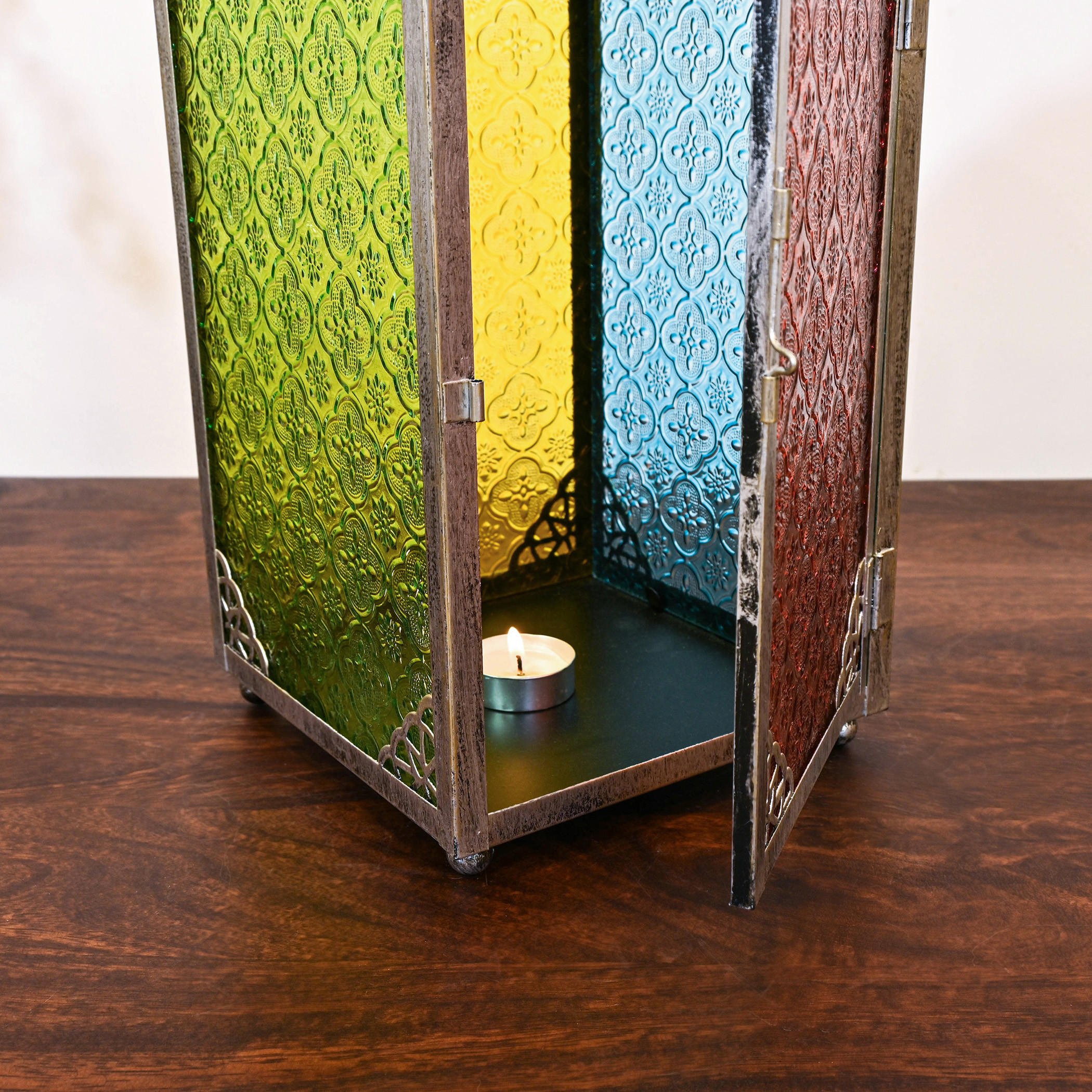 Crafted by Lifestyle Multi-Coloured Glass Lantern - 48 cms-household-decor-candleholdersandlanterns-image-4