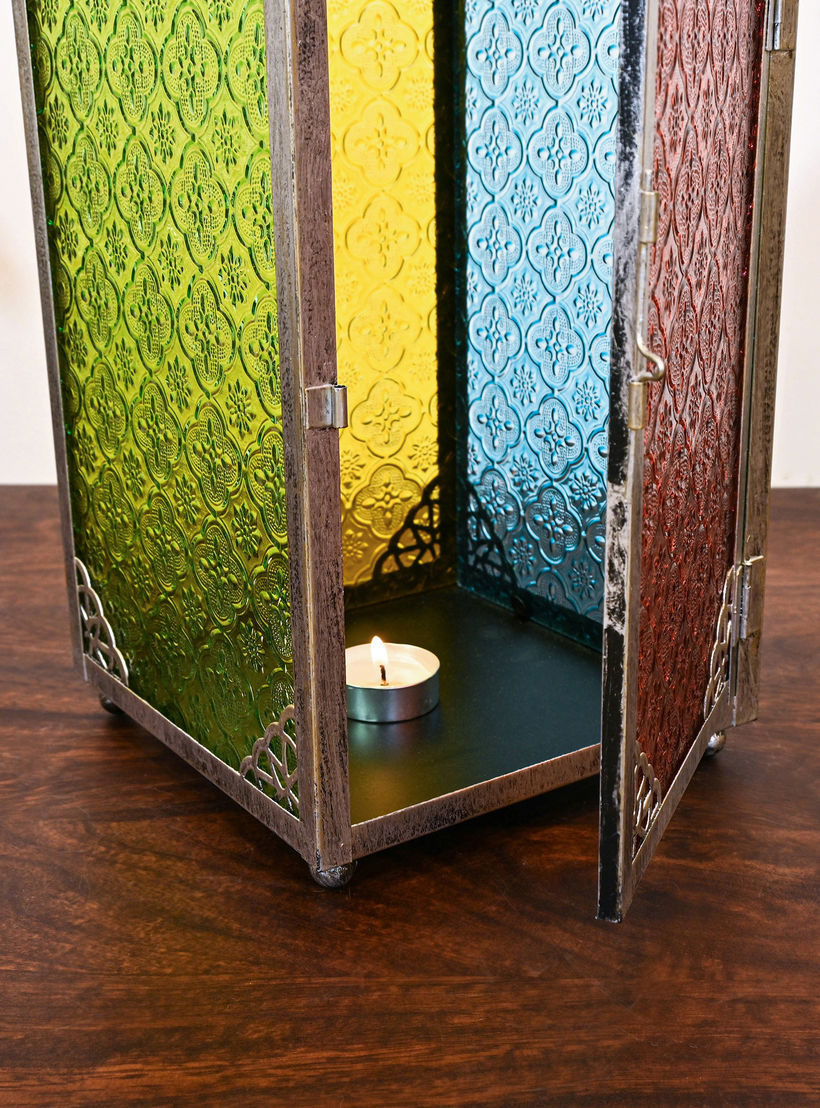 Crafted by Lifestyle Multi-Coloured Glass Lantern - 48 cms-household-decor-candleholdersandlanterns-image-4