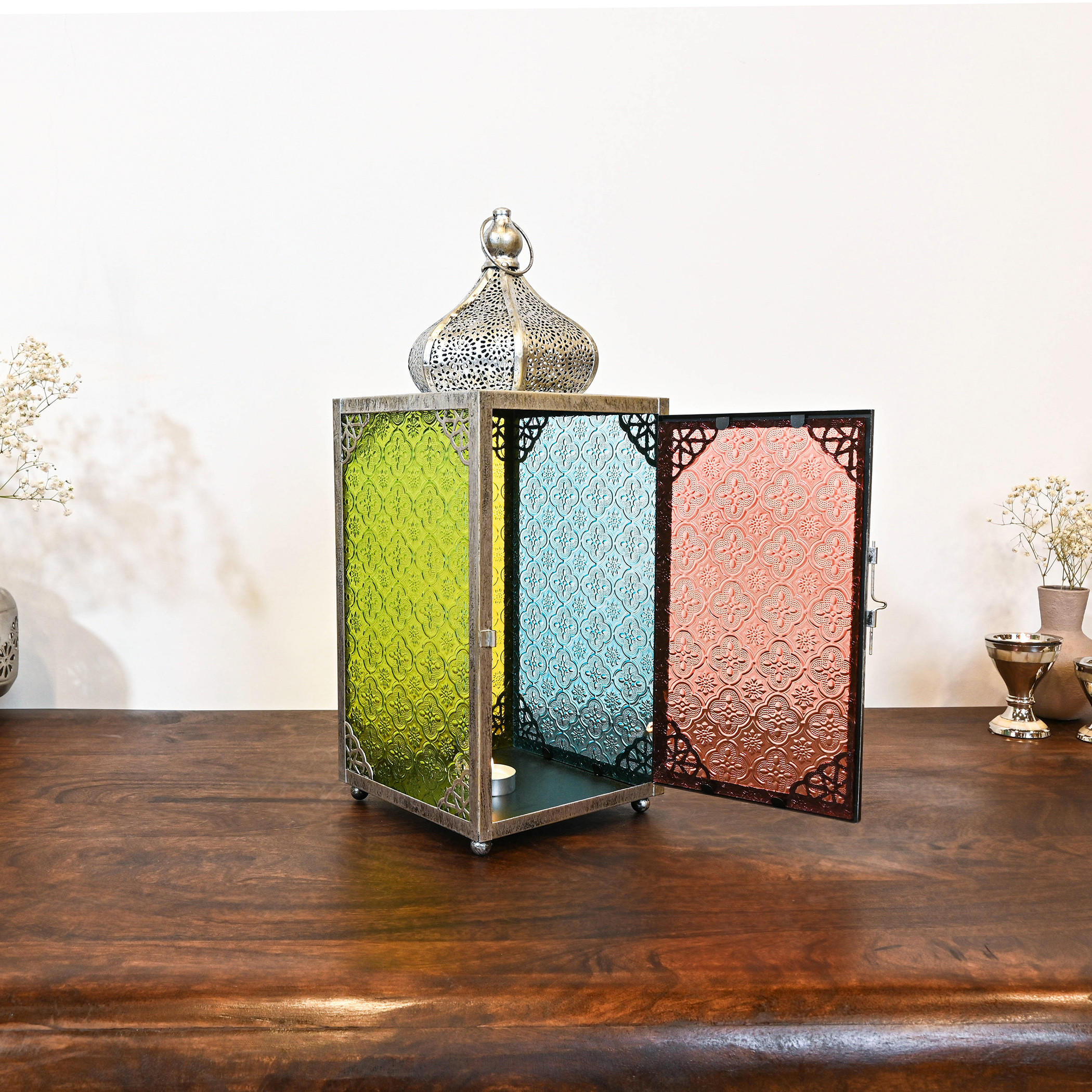 Crafted by Lifestyle Multi-Coloured Glass Lantern - 48 cms-household-decor-candleholdersandlanterns-image-5