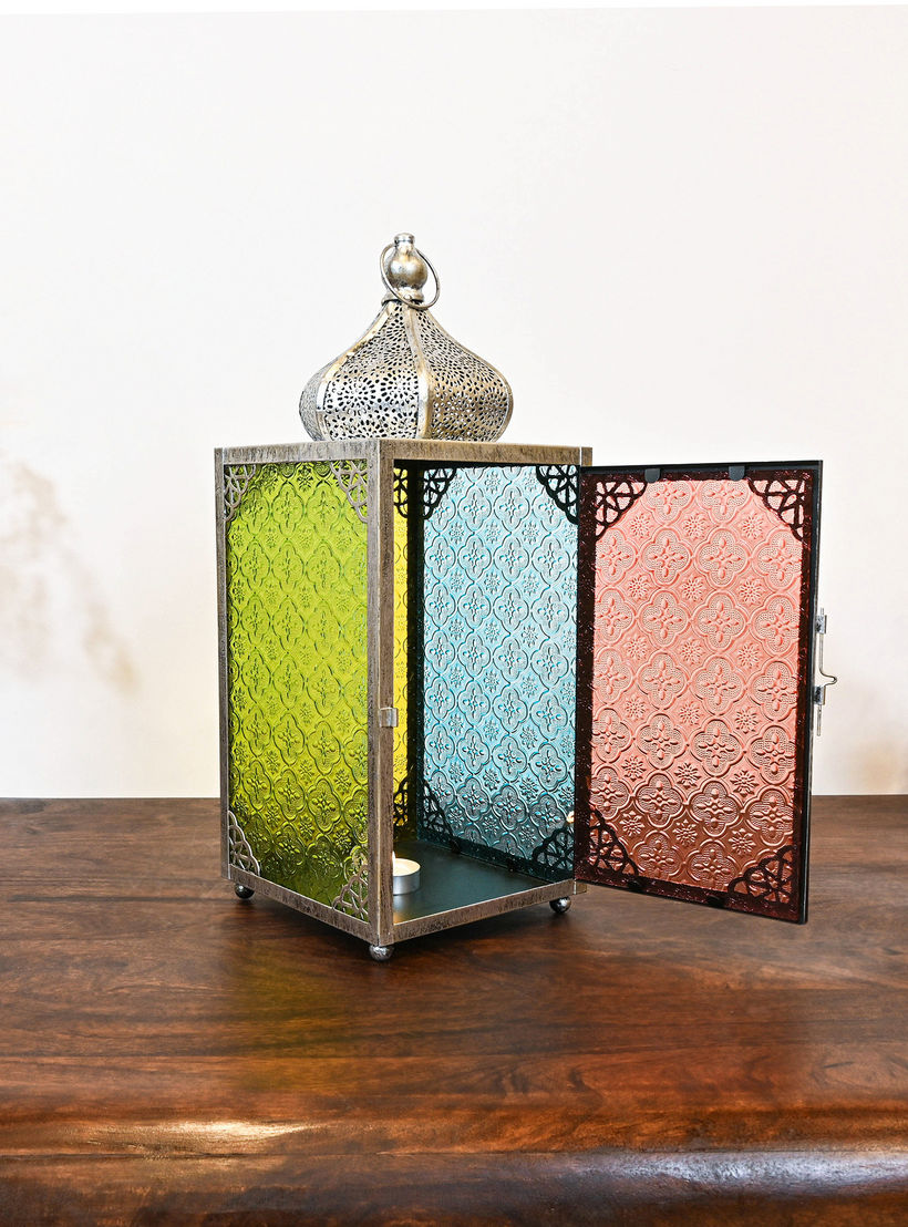 Crafted by Lifestyle Multi-Coloured Glass Lantern - 48 cms-household-decor-candleholdersandlanterns-image-5