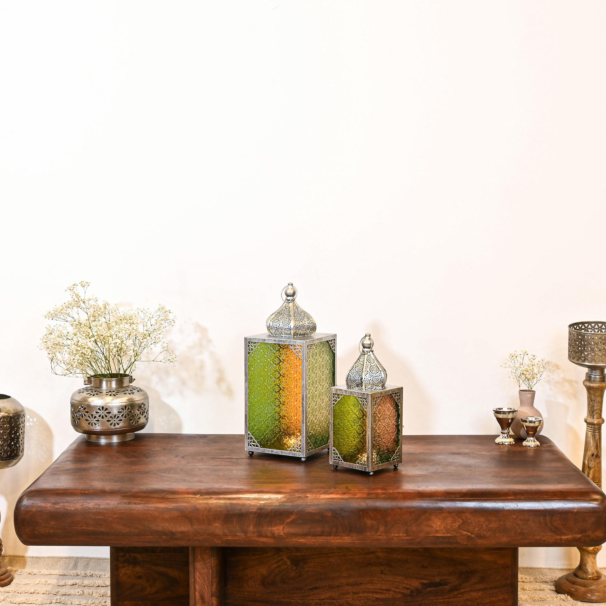 Crafted by Lifestyle Multi-Coloured Glass Lantern - 48 cms-household-decor-candleholdersandlanterns-image-6