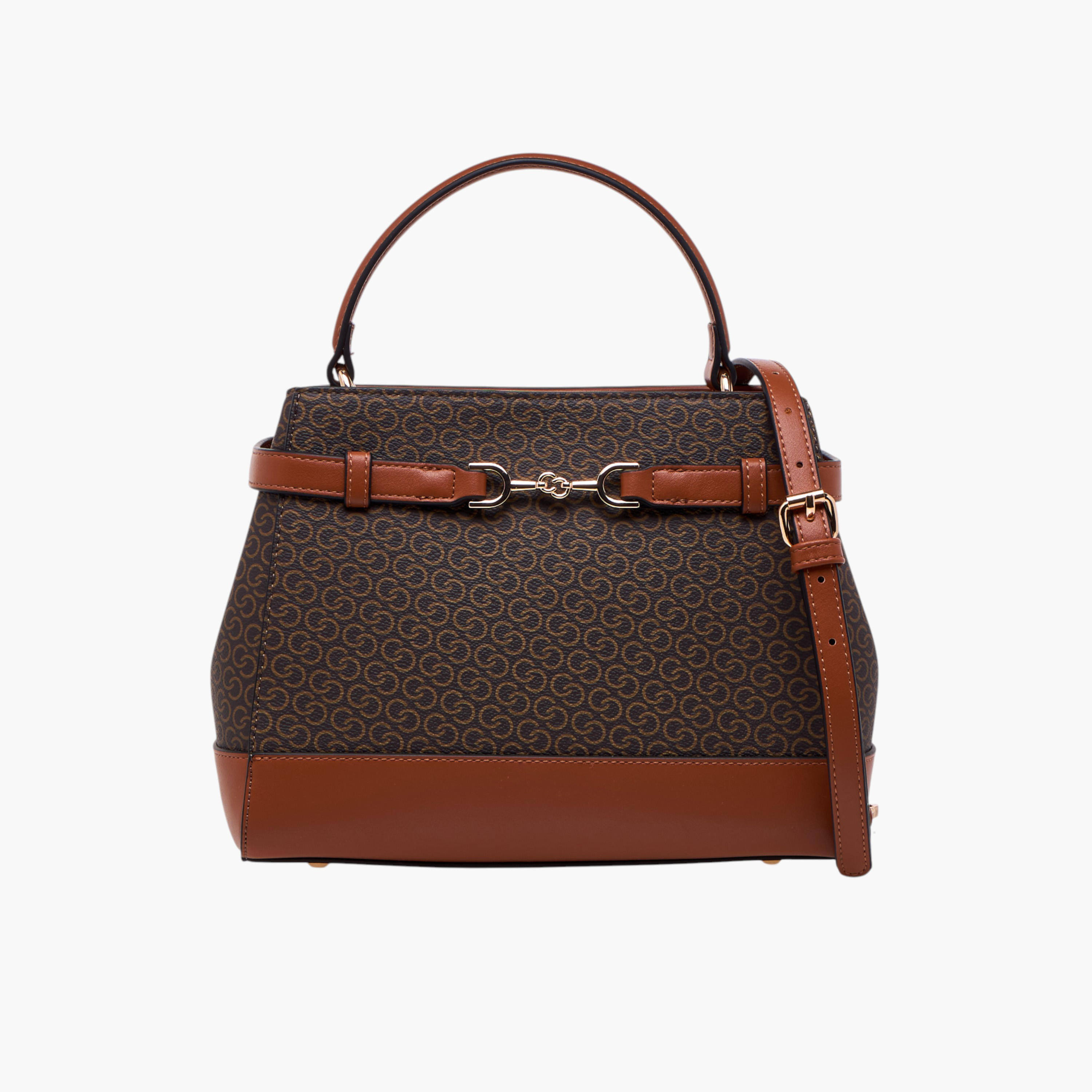 Celeste Monogram Print Shoulder Bag with Detachable Strap and Flap Closure-women-bagsandwallets-handbags-image-1