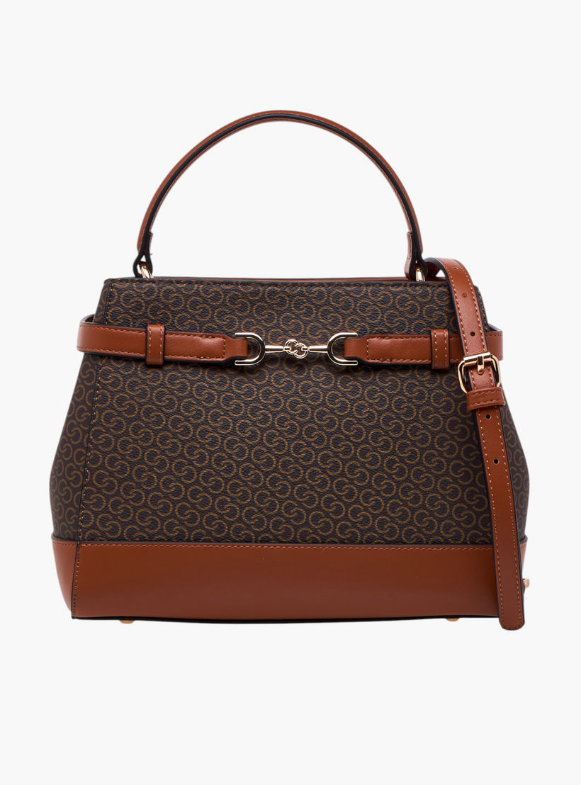 Celeste Monogram Print Shoulder Bag with Detachable Strap and Flap Closure-women-bagsandwallets-handbags-image-1