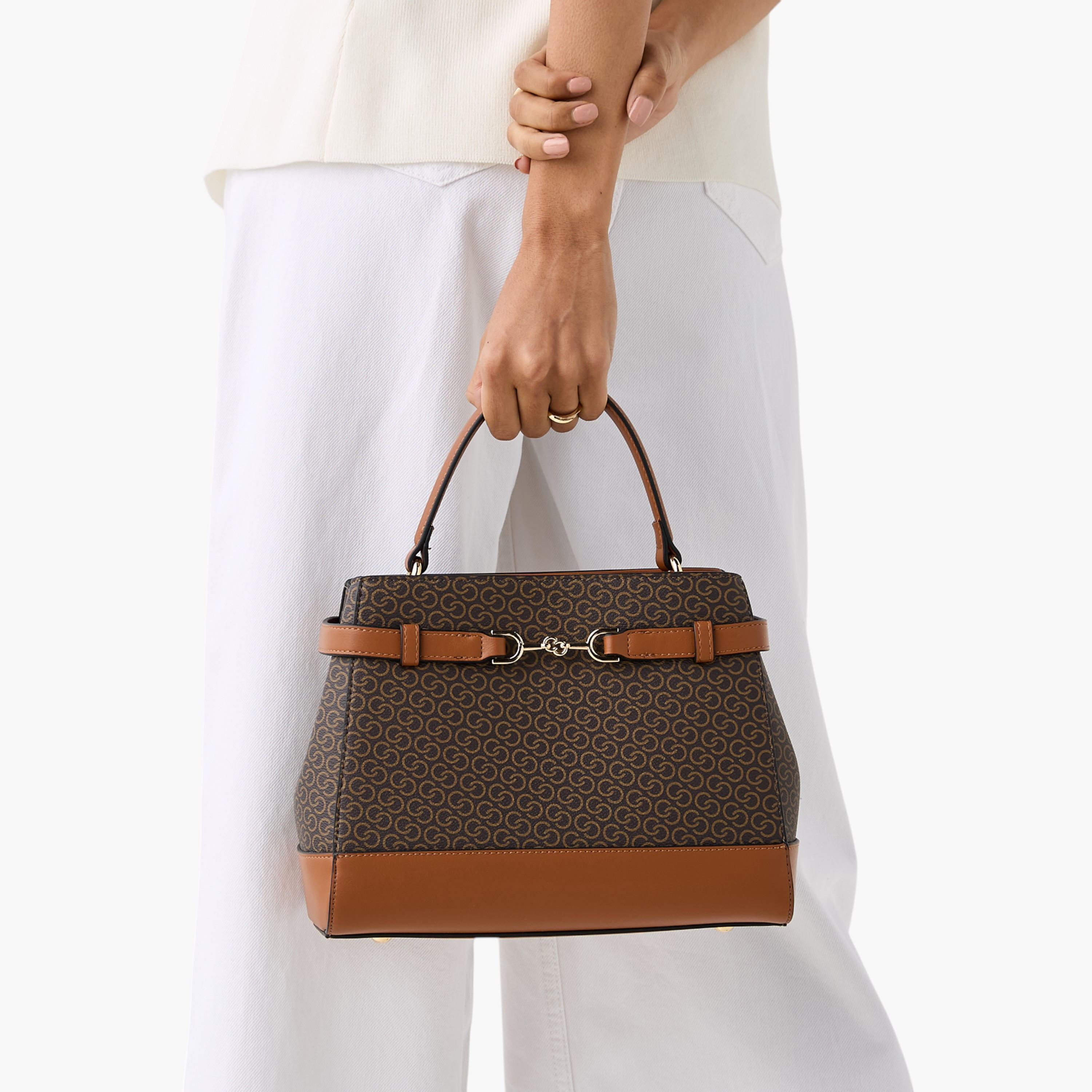 Celeste Monogram Print Shoulder Bag with Detachable Strap and Flap Closure-women-bagsandwallets-handbags-image-3