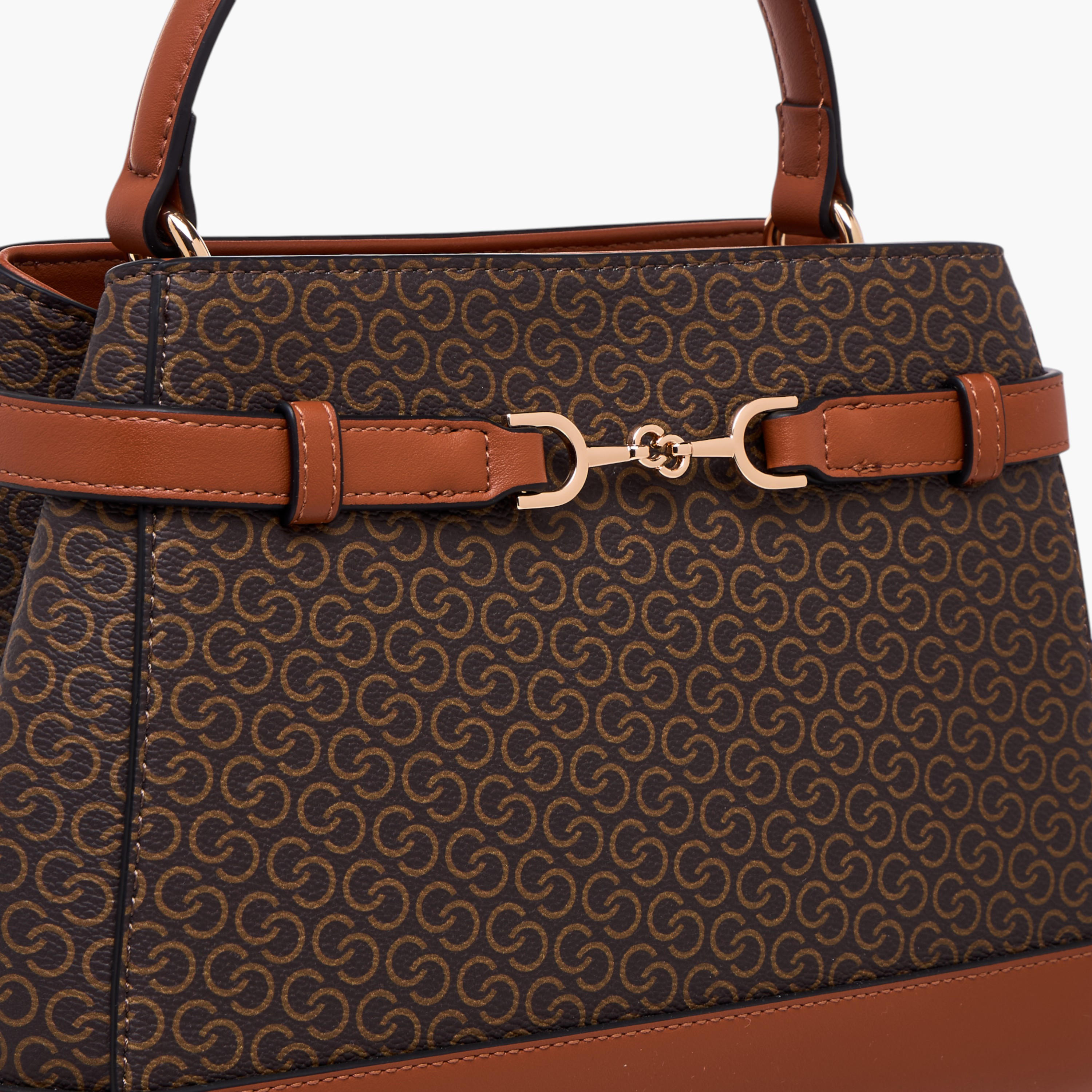 Celeste Monogram Print Shoulder Bag with Detachable Strap and Flap Closure-women-bagsandwallets-handbags-image-6