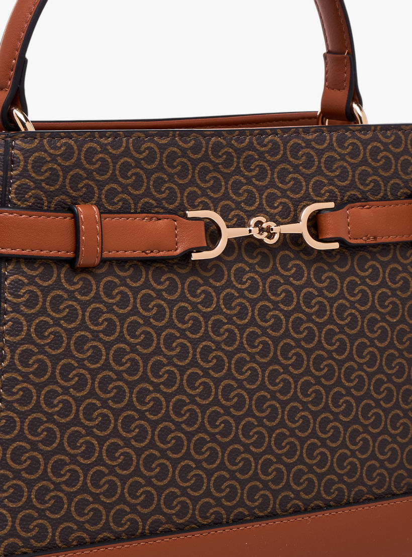 Celeste Monogram Print Shoulder Bag with Detachable Strap and Flap Closure-women-bagsandwallets-handbags-image-6
