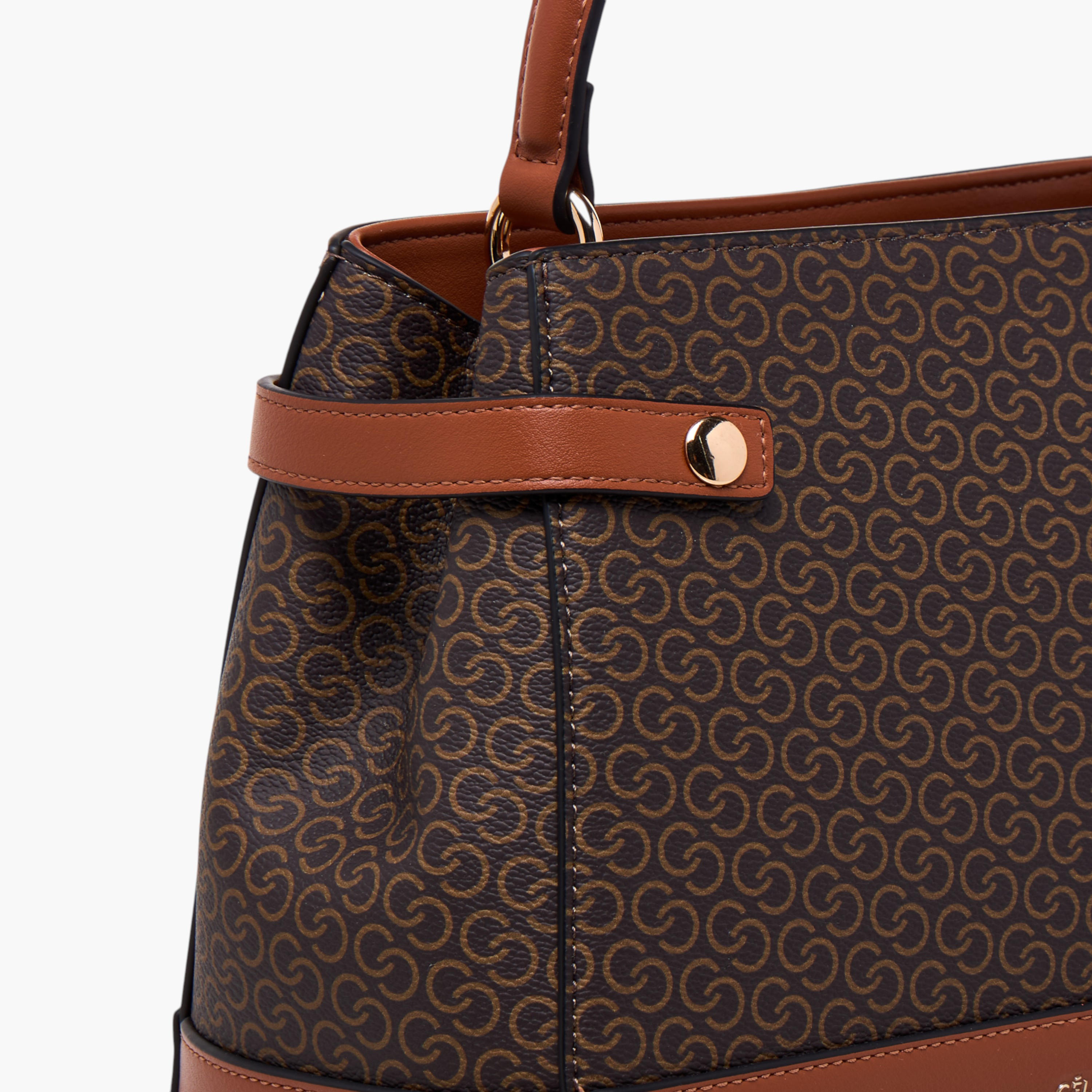 Celeste Monogram Print Shoulder Bag with Detachable Strap and Flap Closure-women-bagsandwallets-handbags-image-7