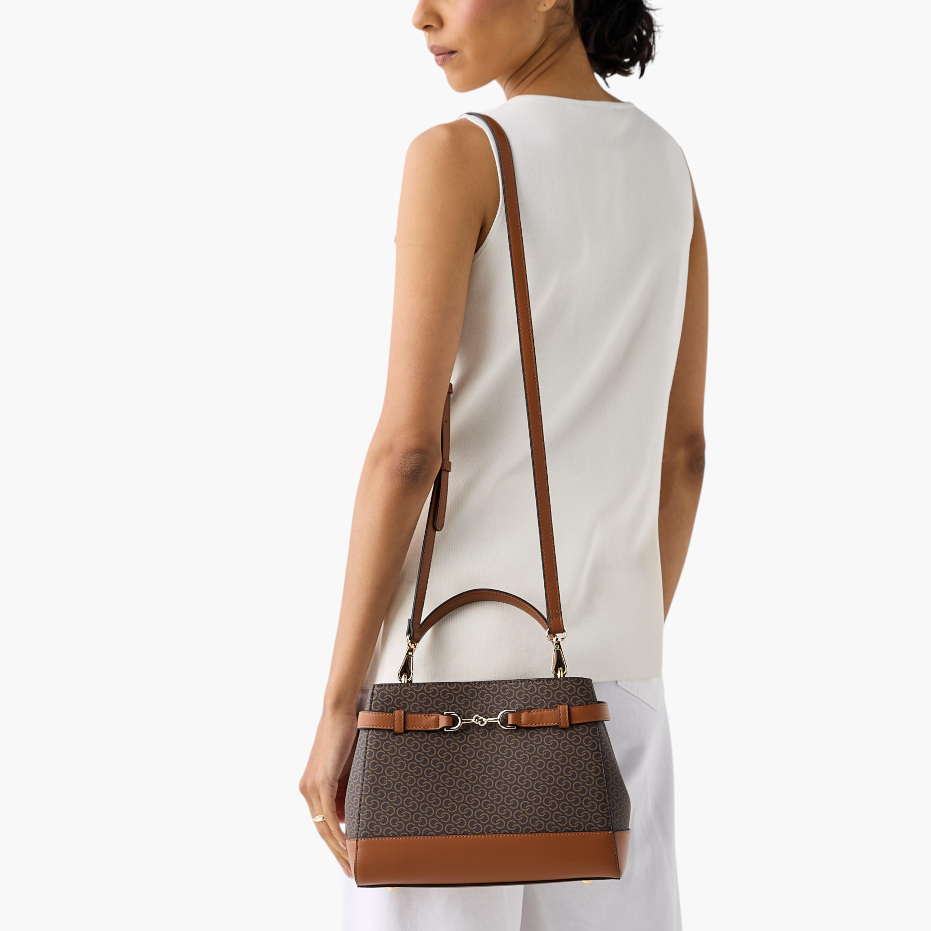 Celeste Monogram Print Shoulder Bag with Detachable Strap and Flap Closure-women-bagsandwallets-handbags-image-9