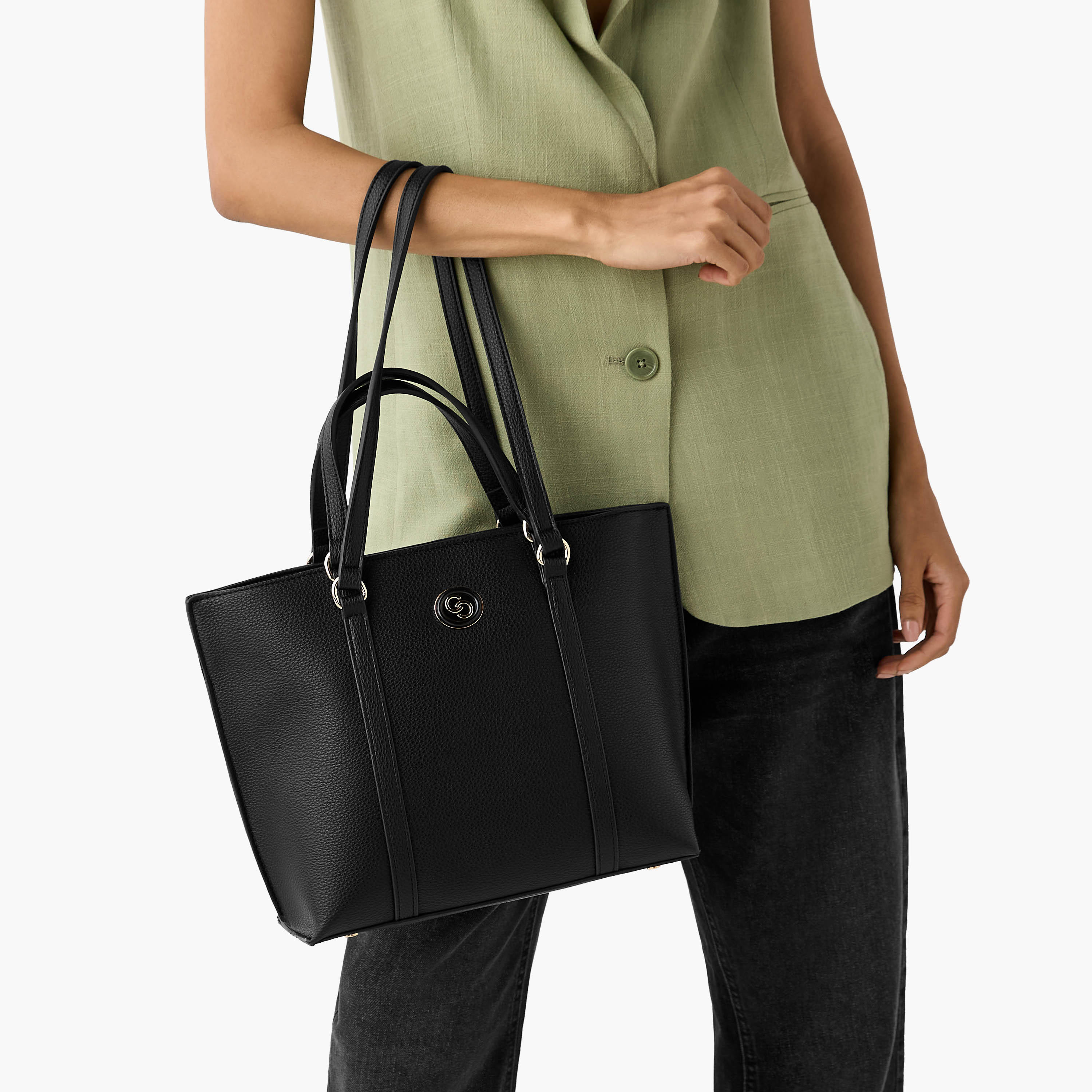 Celeste Textured Tote Bag with Zip Closure and Double Handle-women-bagsandwallets-handbags-image-2